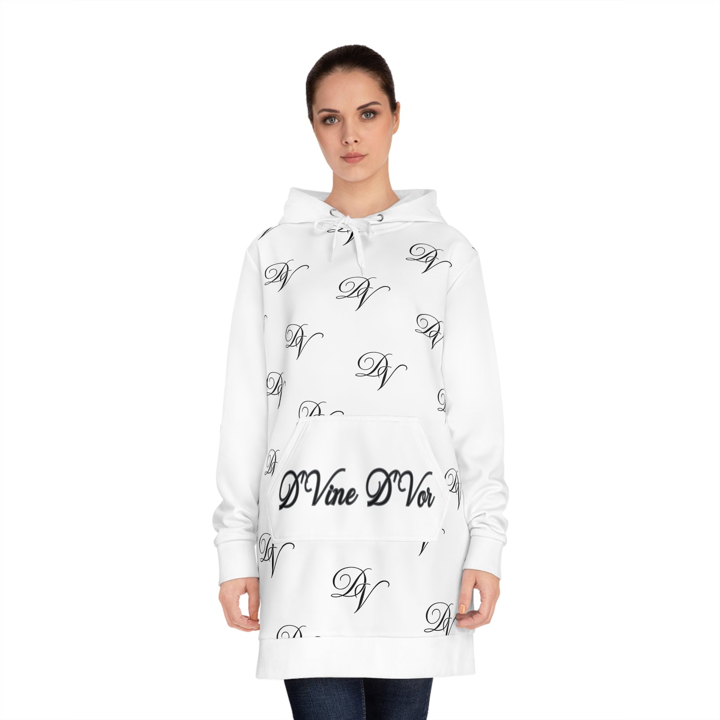 DVine DVor All Over Script Monogram DV Cozy Pullover Hoodie Dress