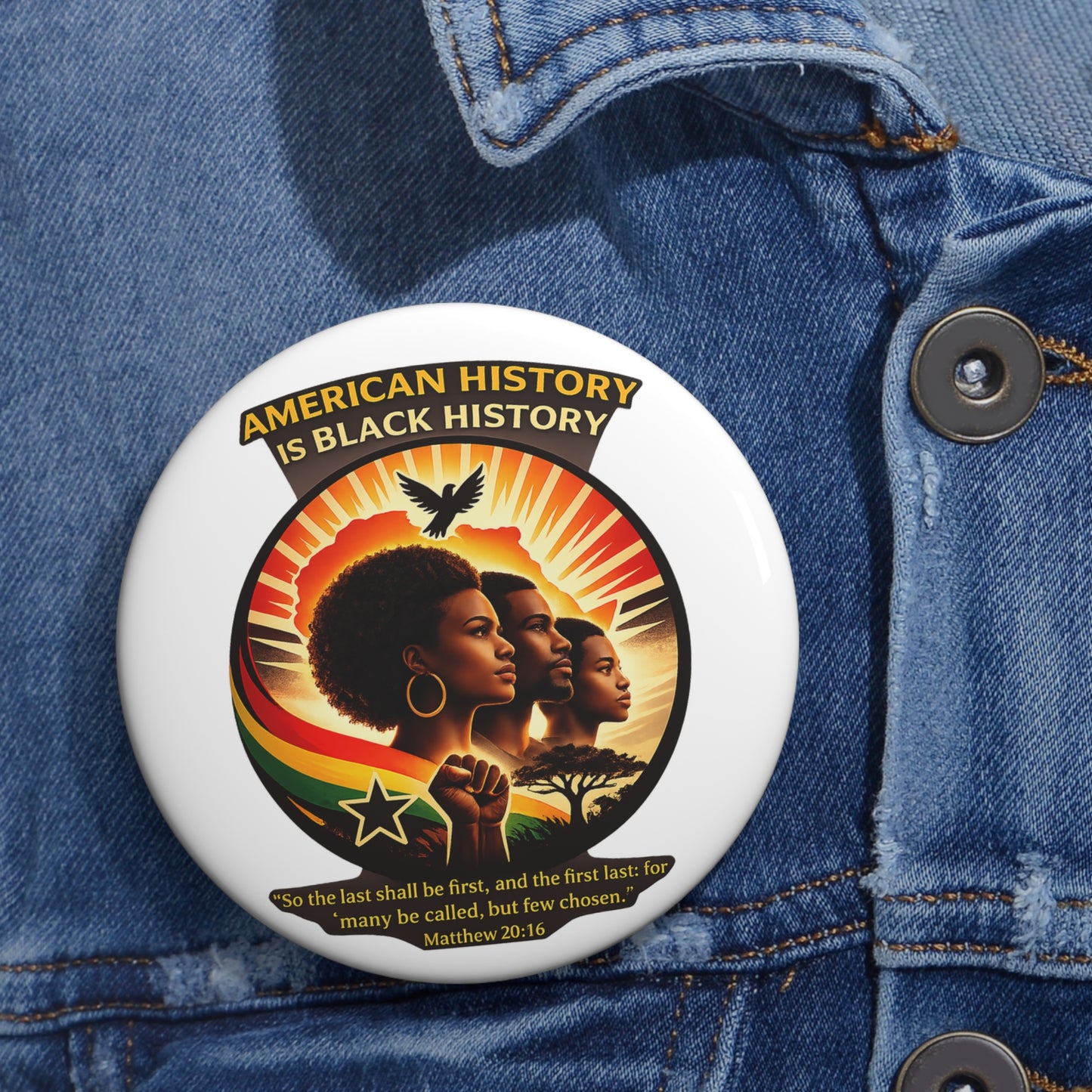 Pin Button — "American History Is Black History" Retro Afrocentric Empowerment Pin