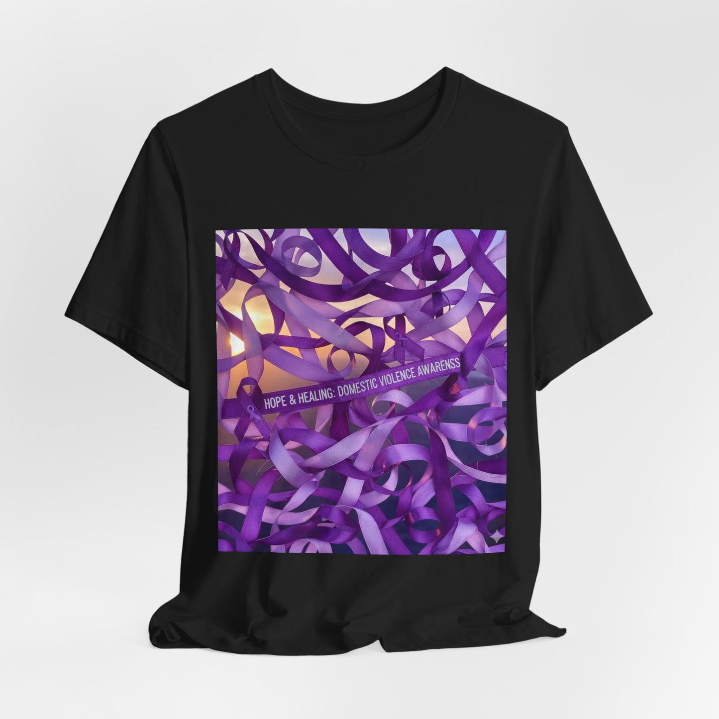DV Awareness Ribbon Tee — Purple Hope & Healing Short Sleeve Shirt