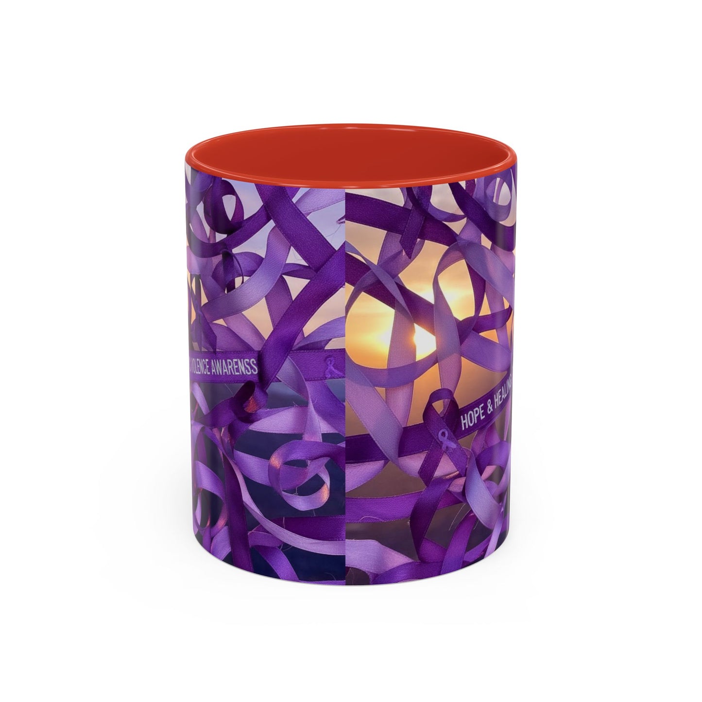 Domestic Violence Awareness Purple Ribbon Accent Coffee Mug — Hope & Healing (11/15oz)