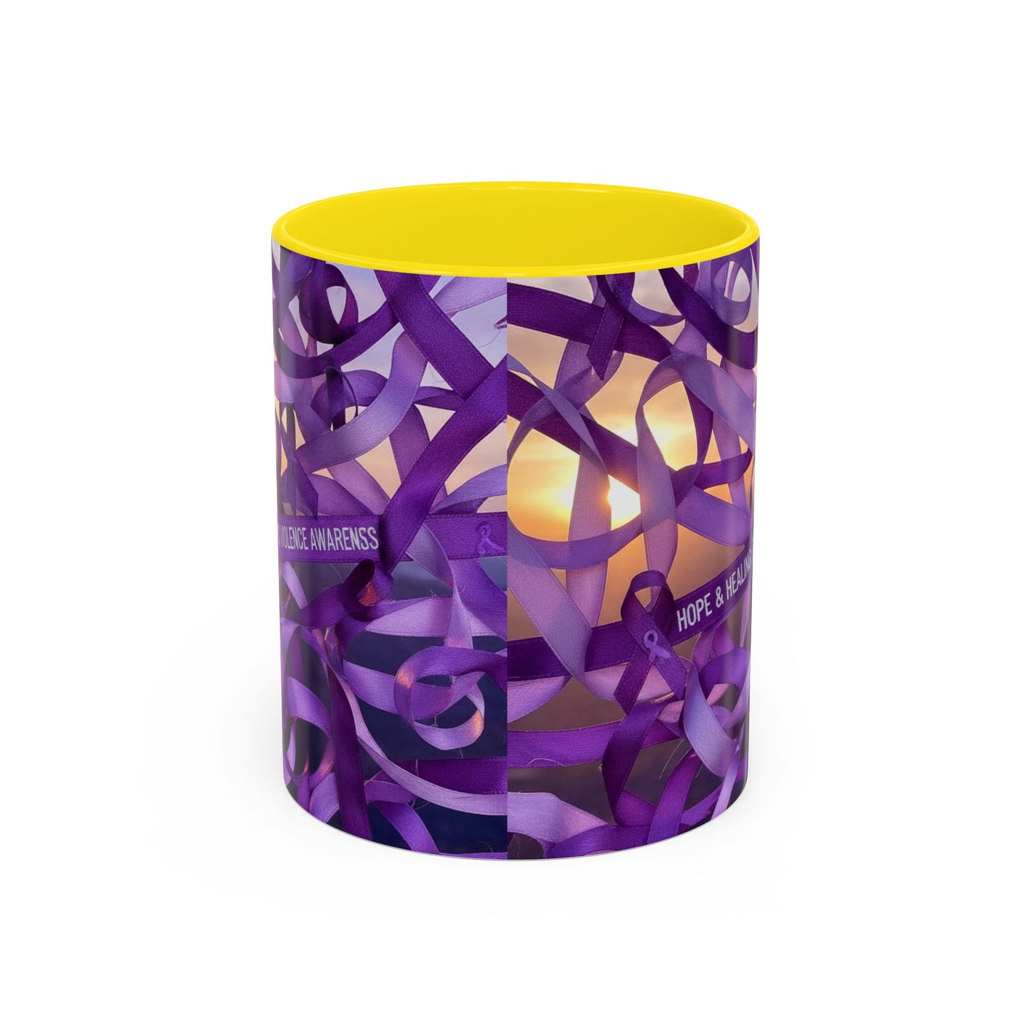 Domestic Violence Awareness Purple Ribbon Accent Coffee Mug — Hope & Healing (11/15oz)