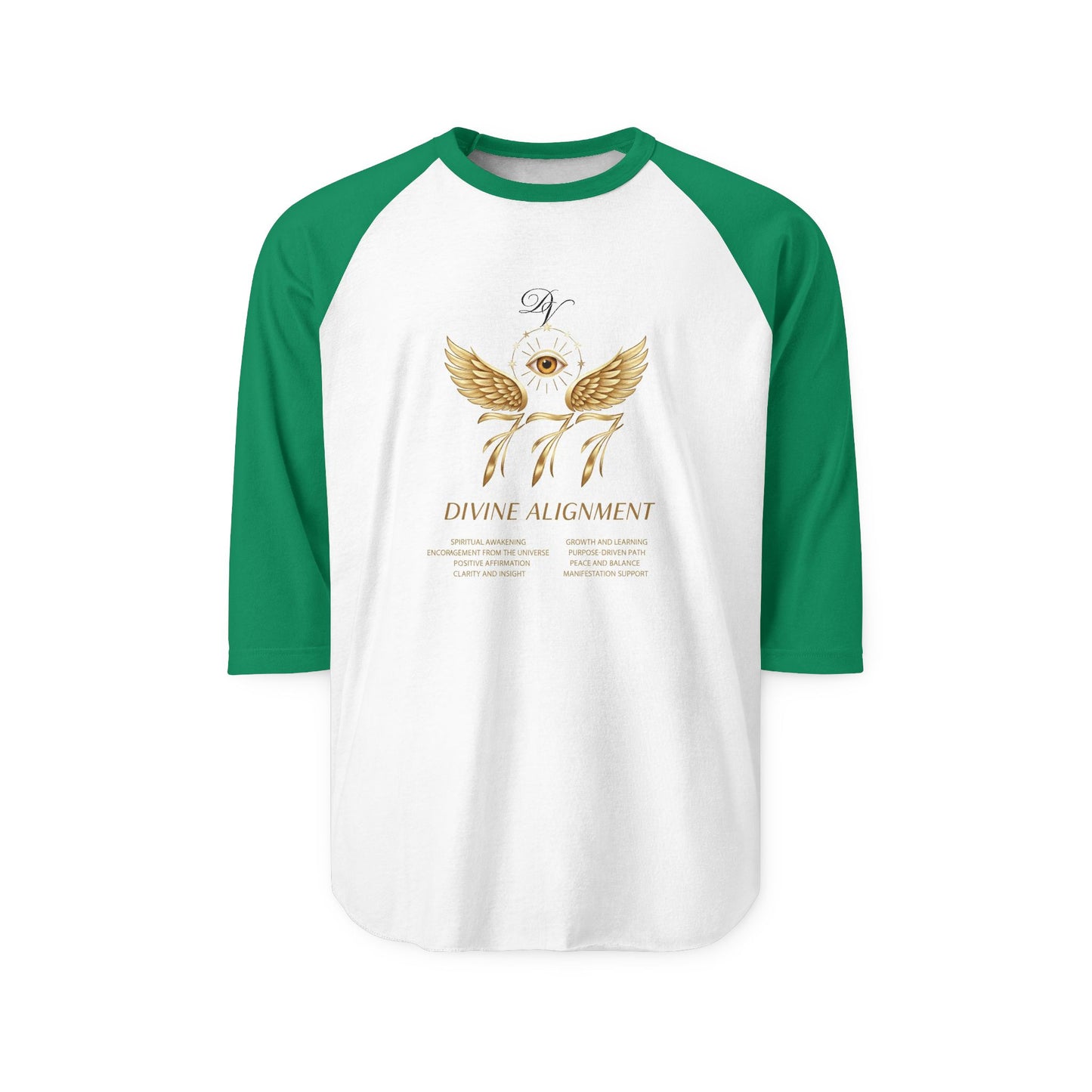 Divine Alignment Raglan Shirt — 777 Golden Wings & Third Eye Spiritual Baseball Tee