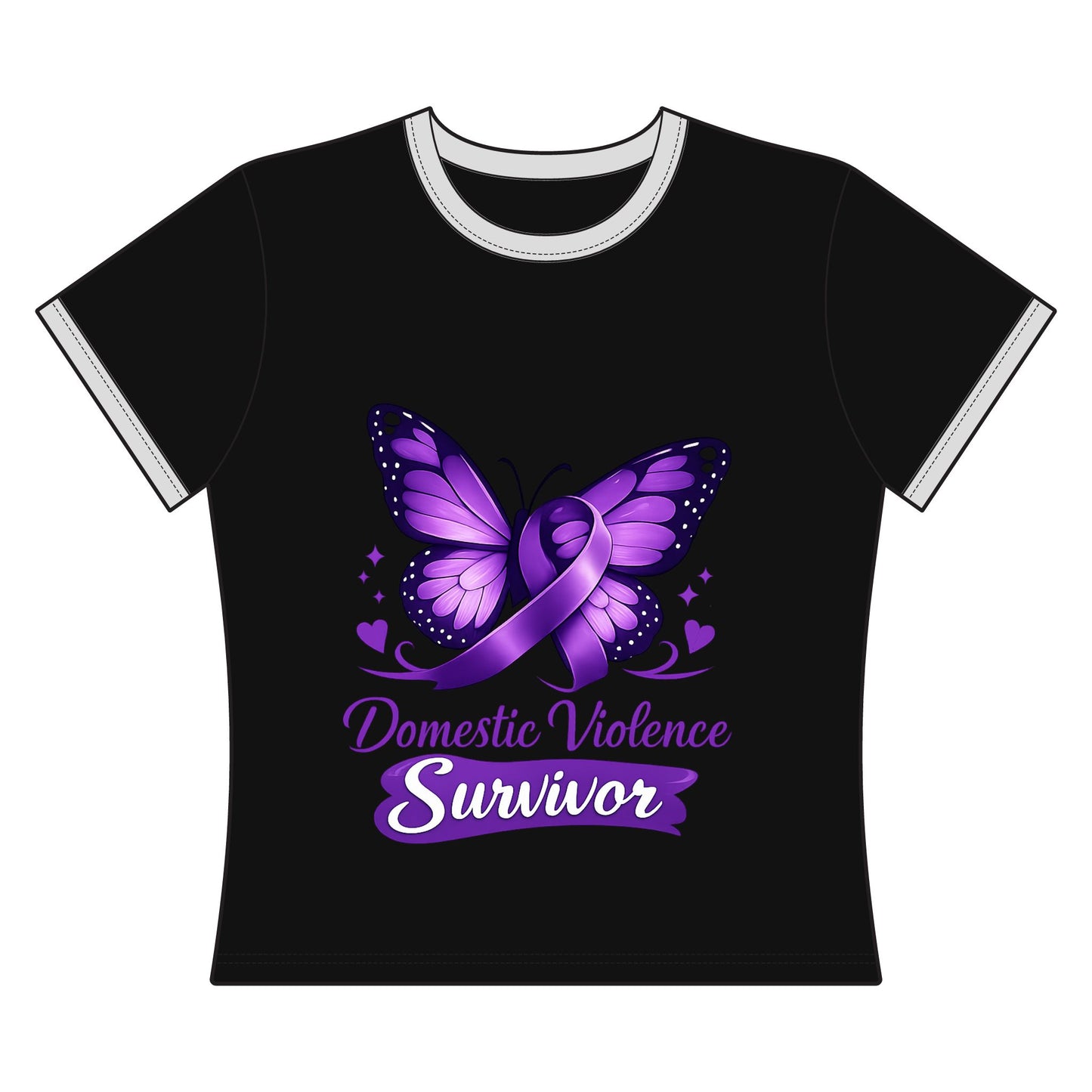Domestic Violence Survivor Purple Ribbon Butterfly Support Shirt