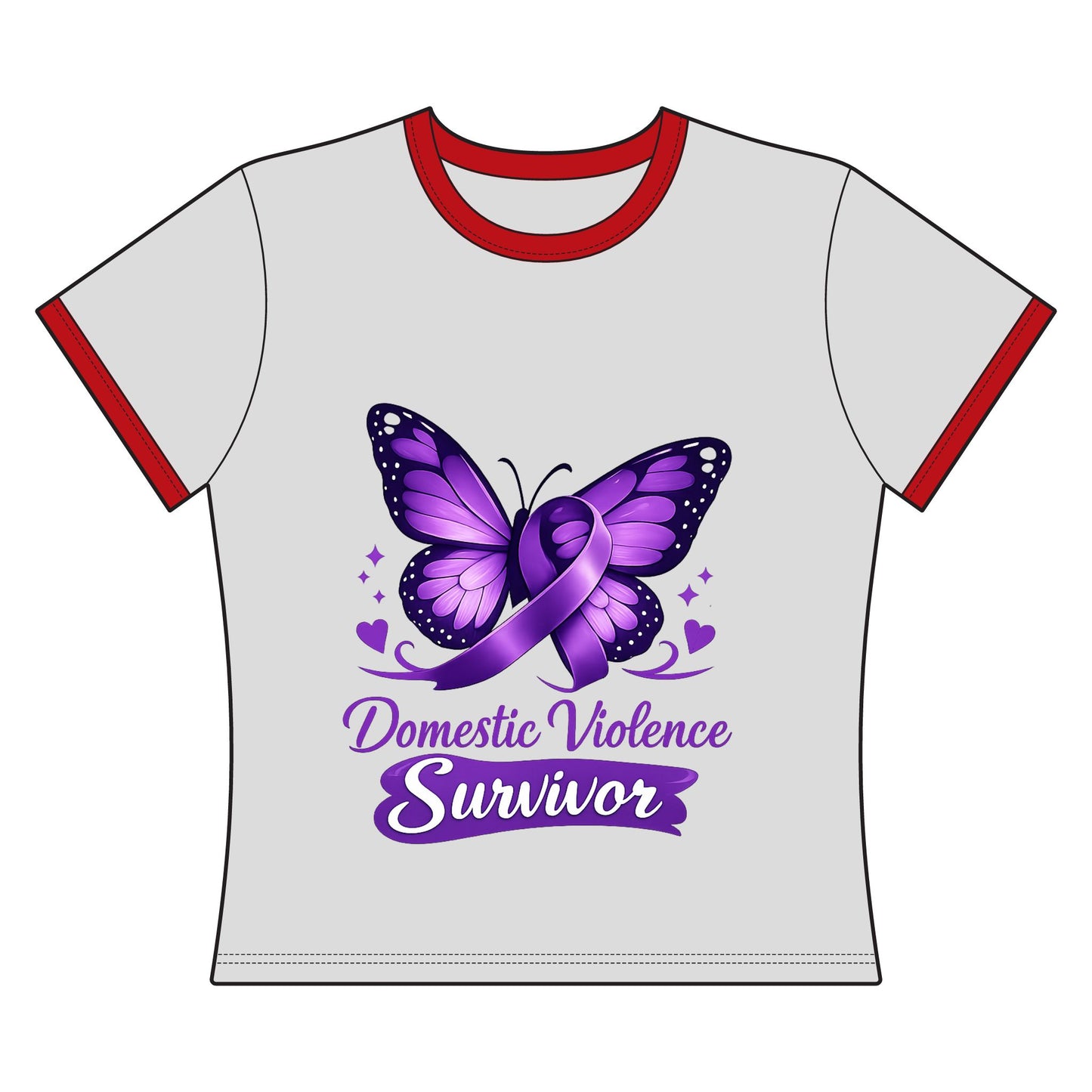 Domestic Violence Survivor Purple Ribbon Butterfly Support Shirt