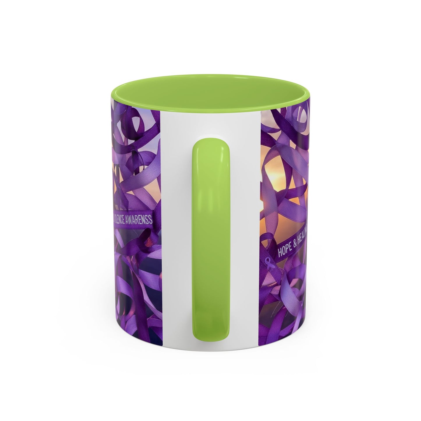 Domestic Violence Awareness Purple Ribbon Accent Coffee Mug — Hope & Healing (11/15oz)