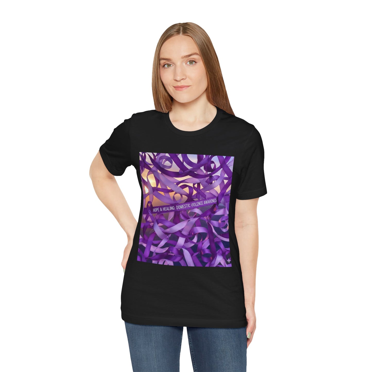 DV Awareness Ribbon Tee — Purple Hope & Healing Short Sleeve Shirt