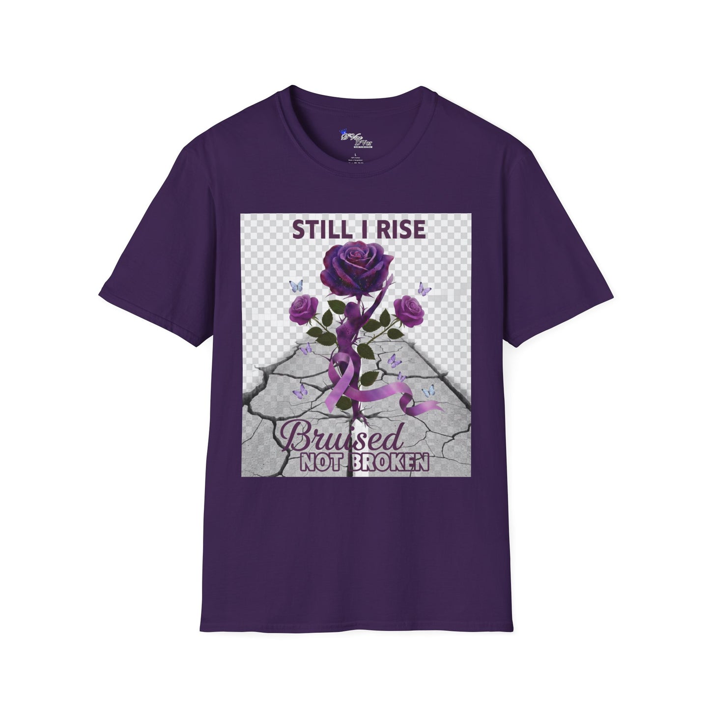 Still I Rise Purple Ribbon Bruised Not Broken Domestic Violence Awareness Tee