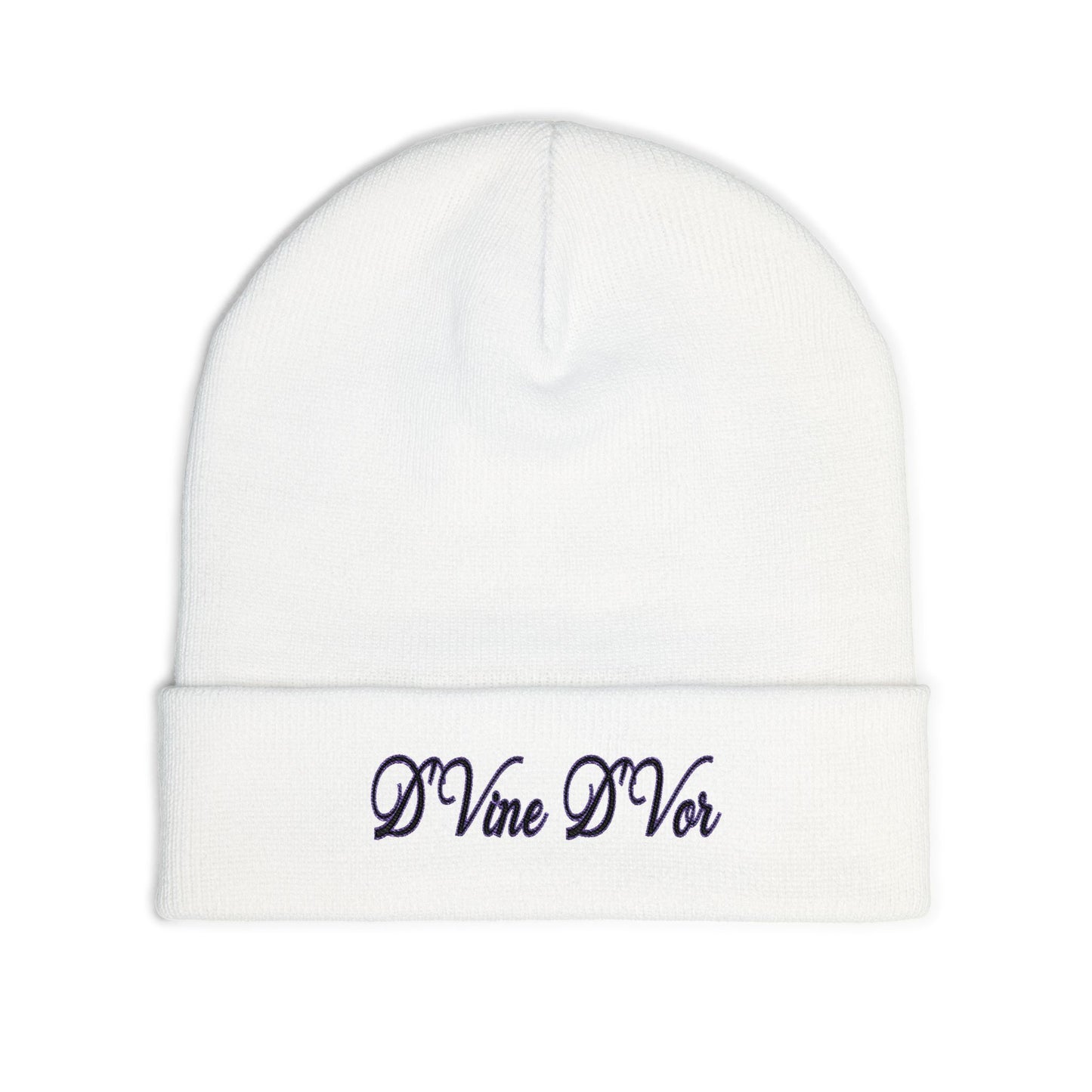 Embroidered Knit Beanie DVine DVor Script Winter Hat