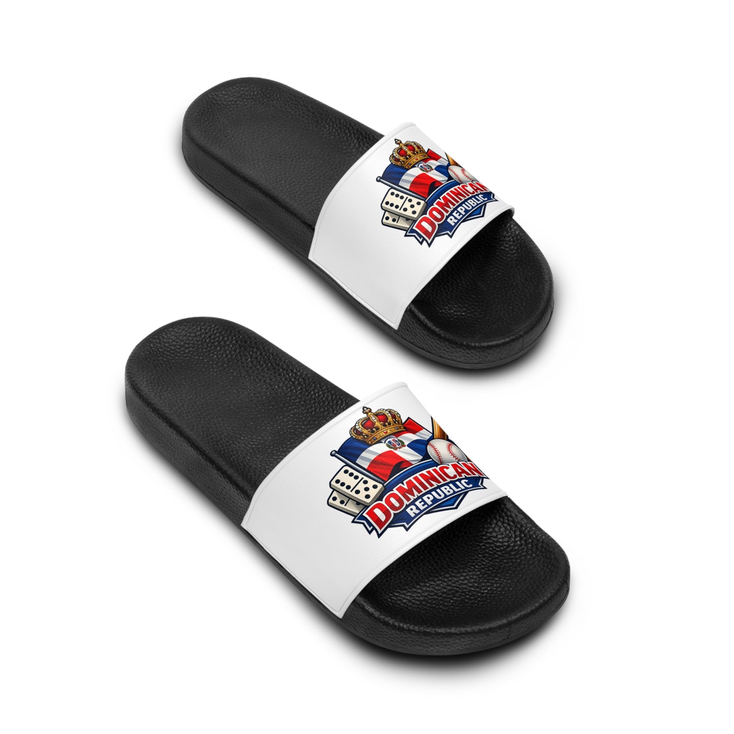 Dominican Republic Flag & Landmark Slide Sandals — Men's Tropical Vacation Pool Slides
