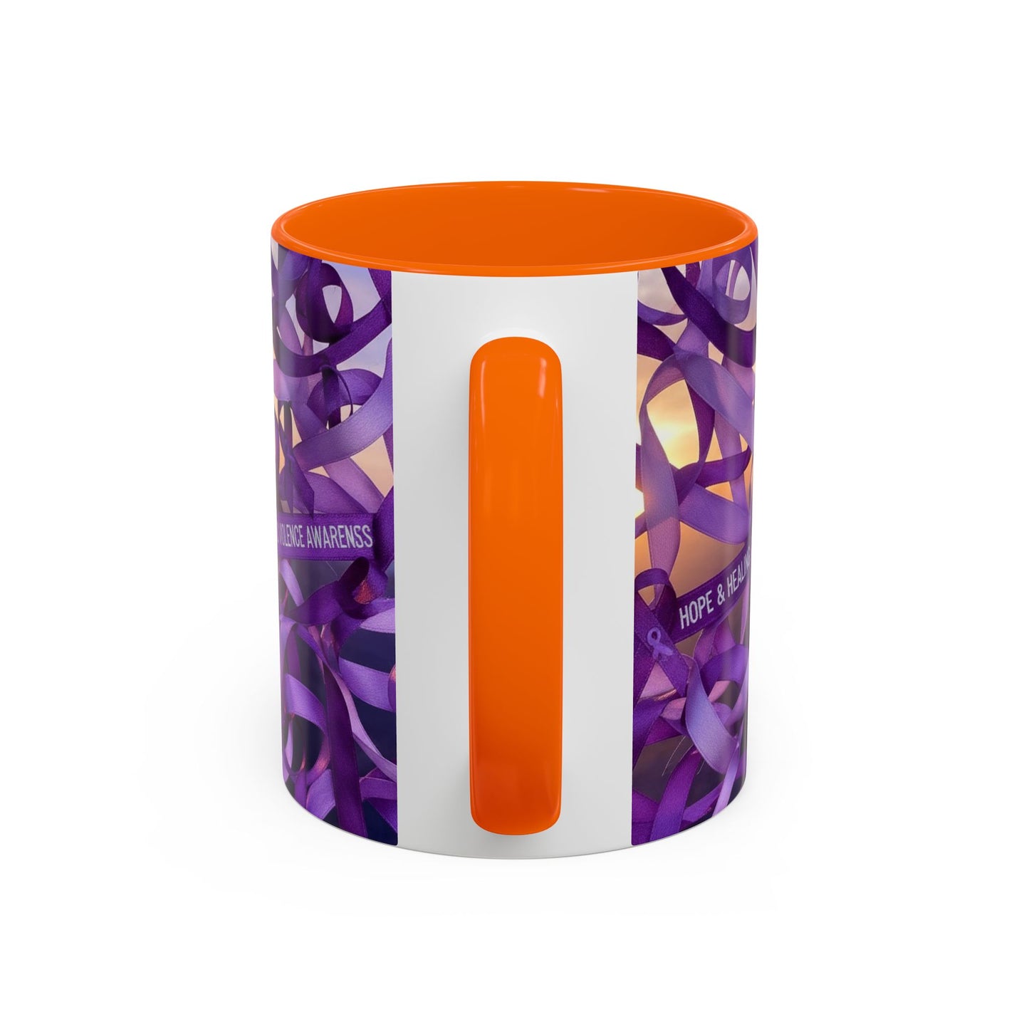 Domestic Violence Awareness Purple Ribbon Accent Coffee Mug — Hope & Healing (11/15oz)