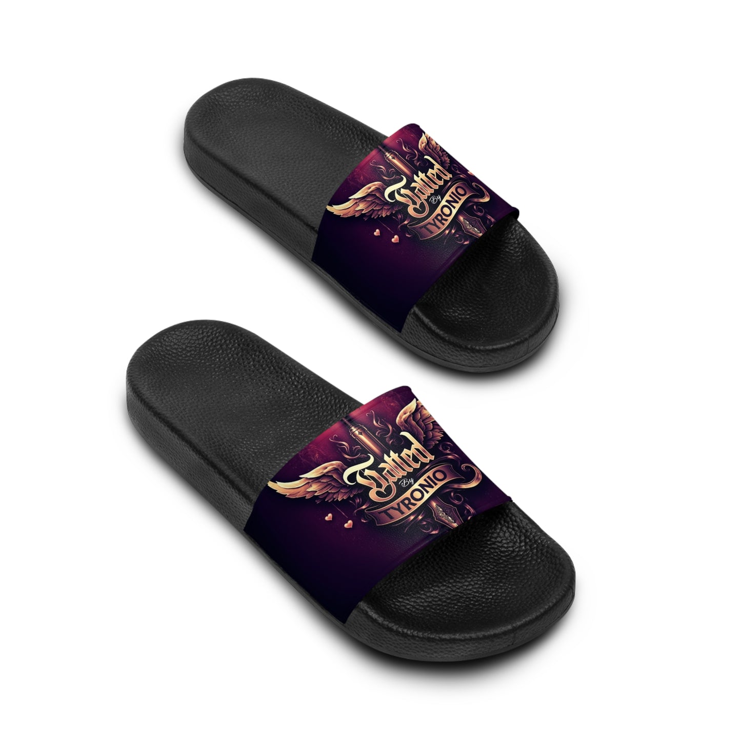 Tatted By Tyronio Womens Stay Strong Winged Heart Comfort Slides