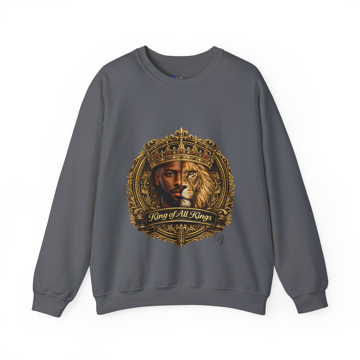 King of All Kings Crewneck Sweatshirt — Crowned Lion & Portrait Graphic