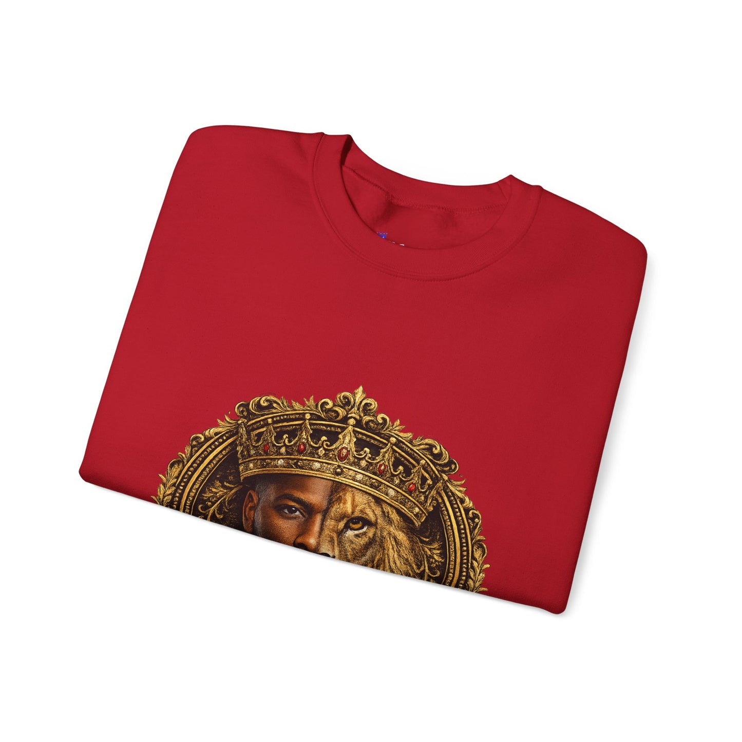 King of All Kings Crewneck Sweatshirt — Crowned Lion & Portrait Graphic
