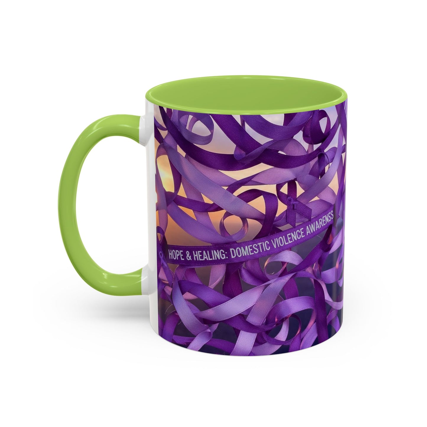 Domestic Violence Awareness Purple Ribbon Accent Coffee Mug — Hope & Healing (11/15oz)