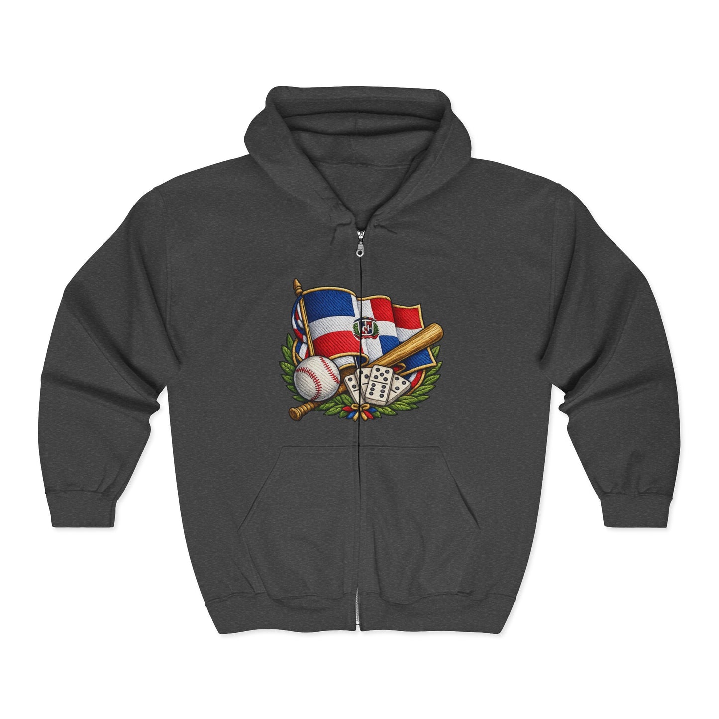 Full Zip Hoodie Dominican Pride Baseball Design