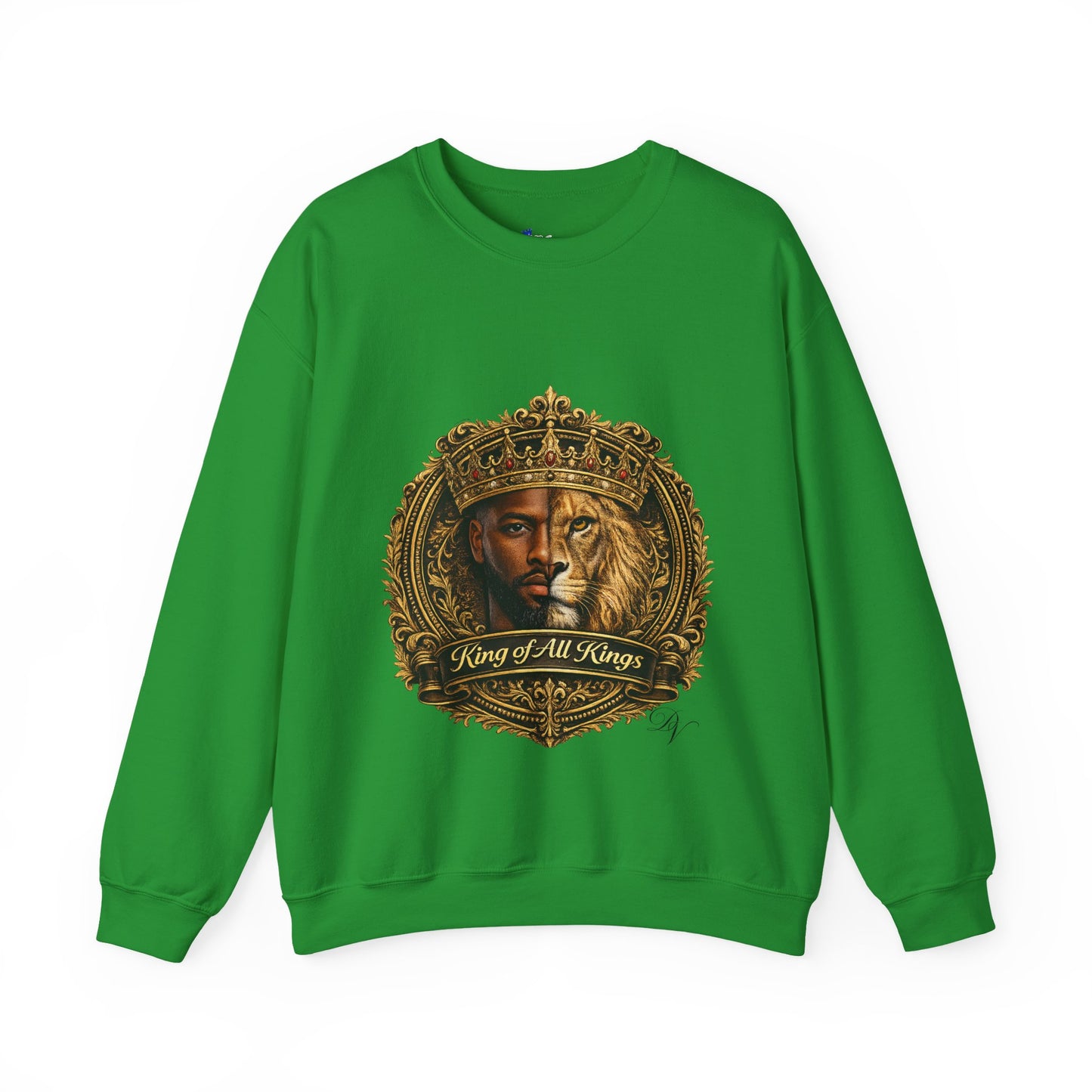 King of All Kings Crewneck Sweatshirt — Crowned Lion & Portrait Graphic