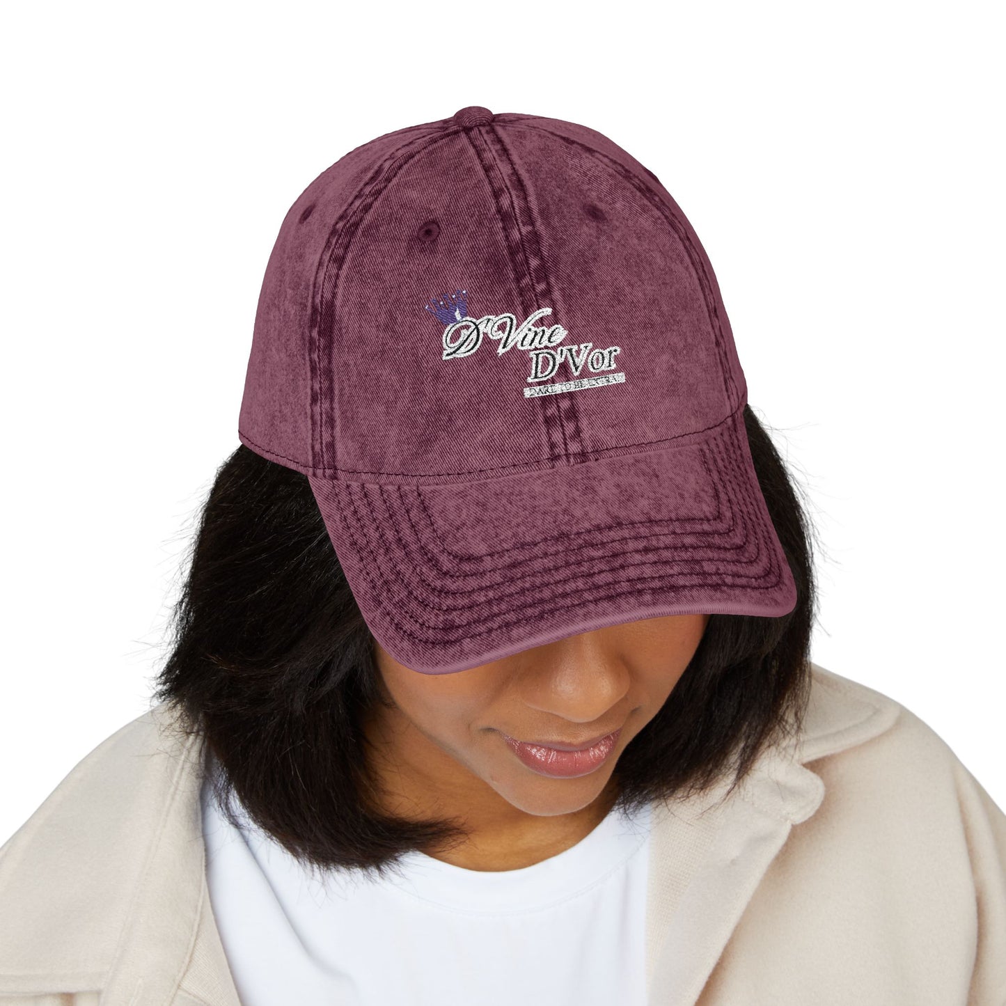 DVine DVor Vintage Embroidered Cap Retro Distressed Dad Hat with Script Logo