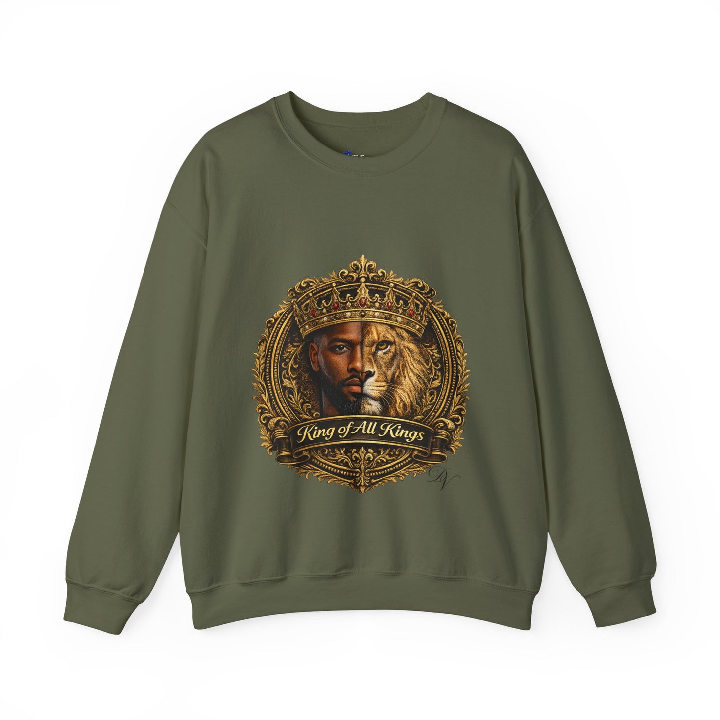 King of All Kings Crewneck Sweatshirt — Crowned Lion & Portrait Graphic