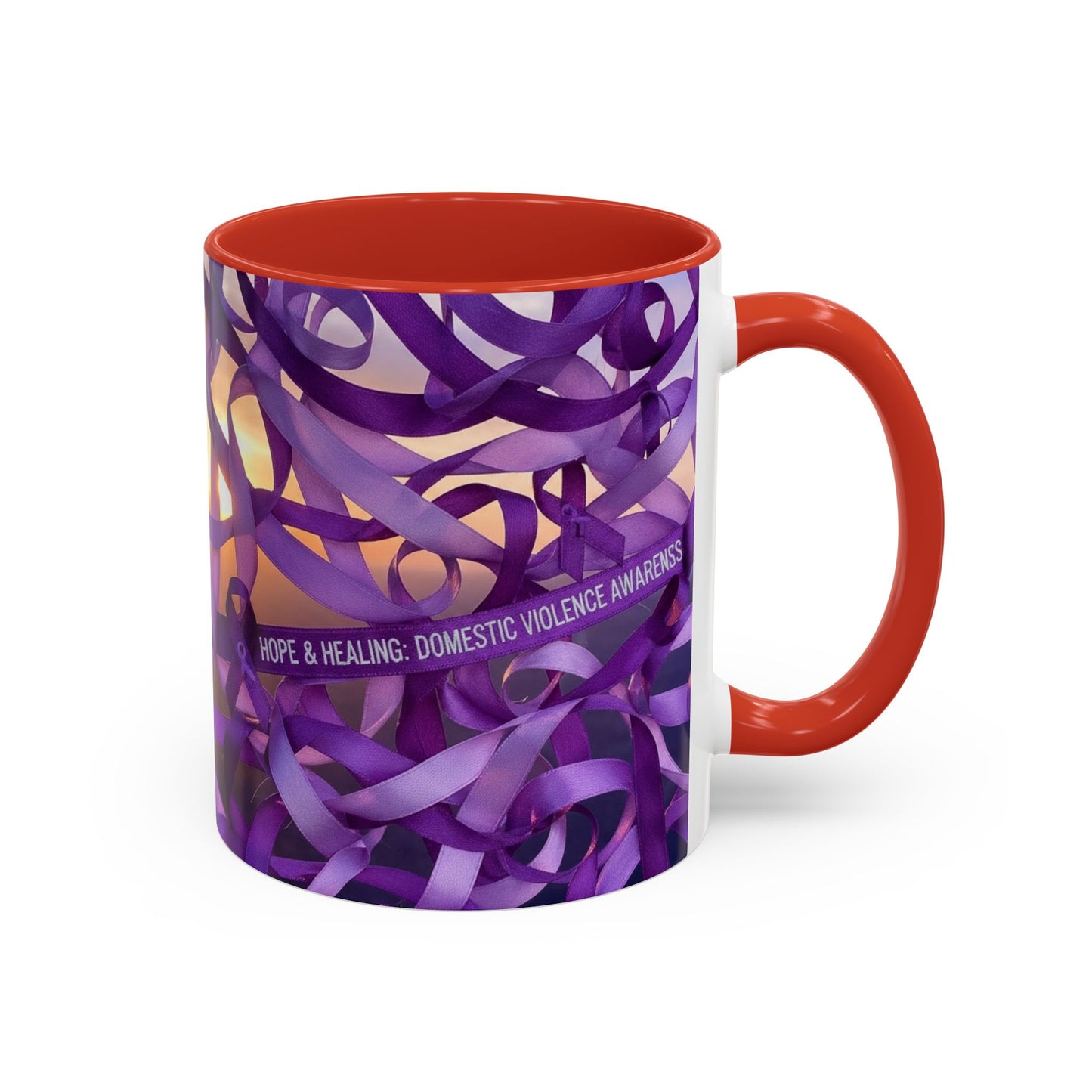 Domestic Violence Awareness Purple Ribbon Accent Coffee Mug — Hope & Healing (11/15oz)