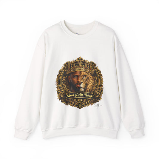 King of All Kings Crewneck Sweatshirt — Crowned Lion & Portrait Graphic