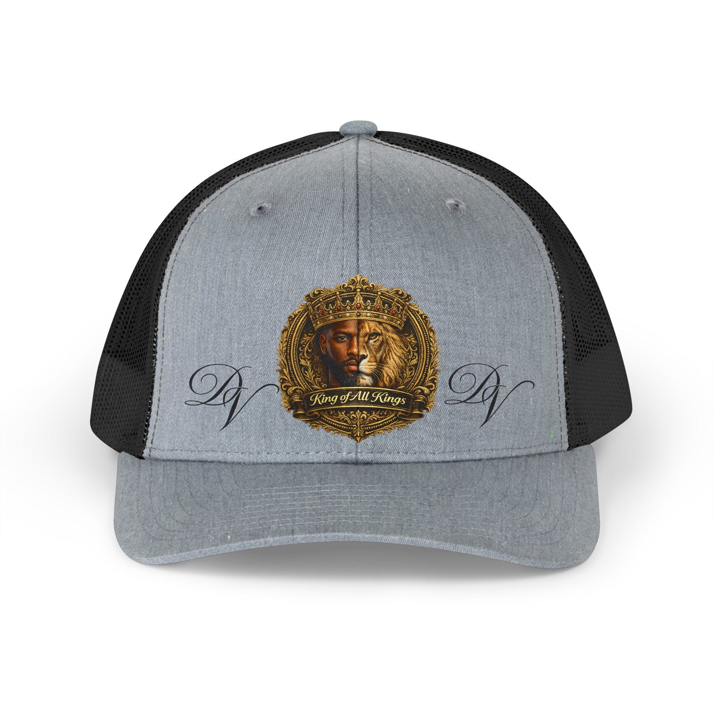 Retro Lion Emblem Trucker Hat — Vintage Golden Crest Mesh Cap