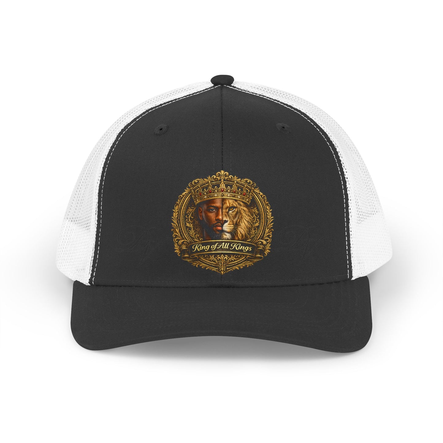Retro Lion Emblem Trucker Hat — Vintage Golden Crest Mesh Cap