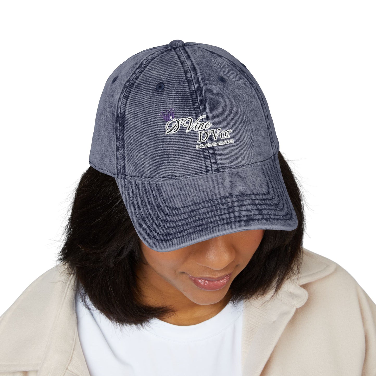 DVine DVor Vintage Embroidered Cap Retro Distressed Dad Hat with Script Logo
