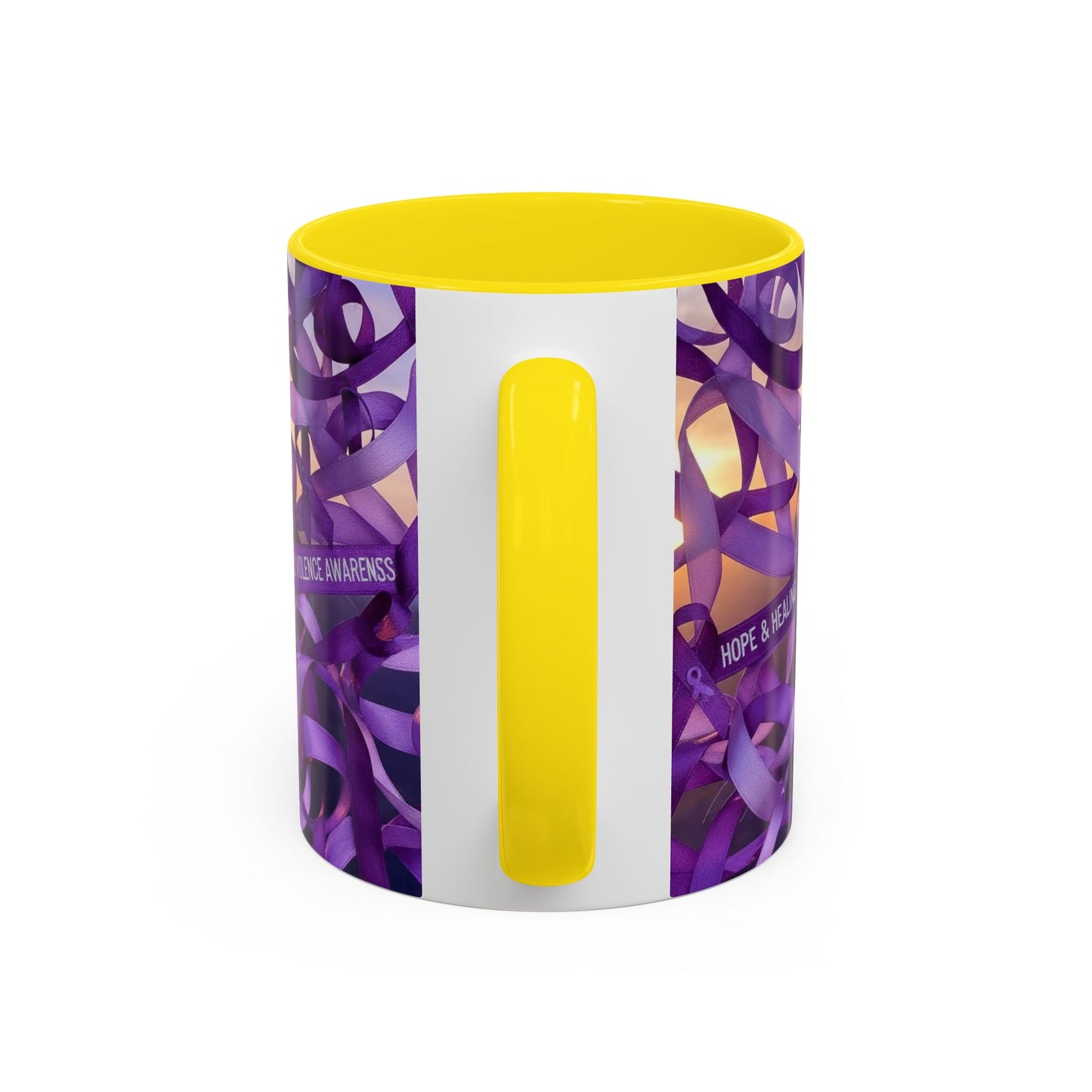 Domestic Violence Awareness Purple Ribbon Accent Coffee Mug — Hope & Healing (11/15oz)