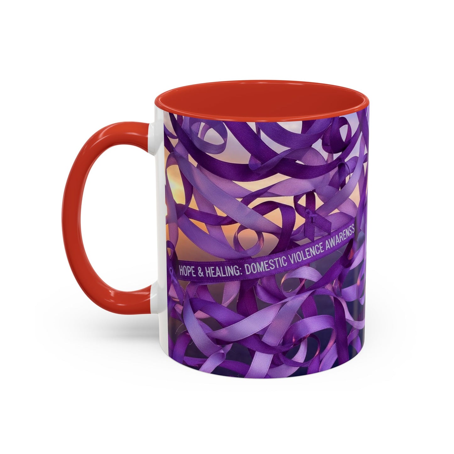 Domestic Violence Awareness Purple Ribbon Accent Coffee Mug — Hope & Healing (11/15oz)
