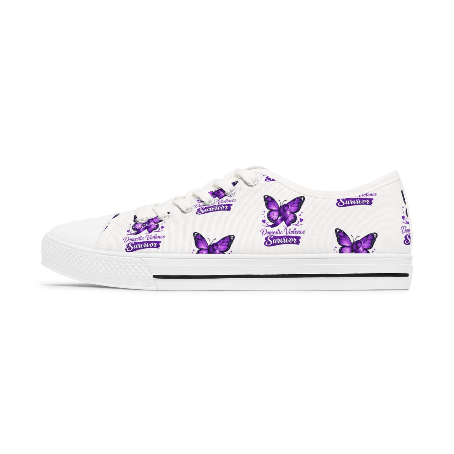 Domestic Violence Survivor Purple Butterfly Print Low Top Sneakers
