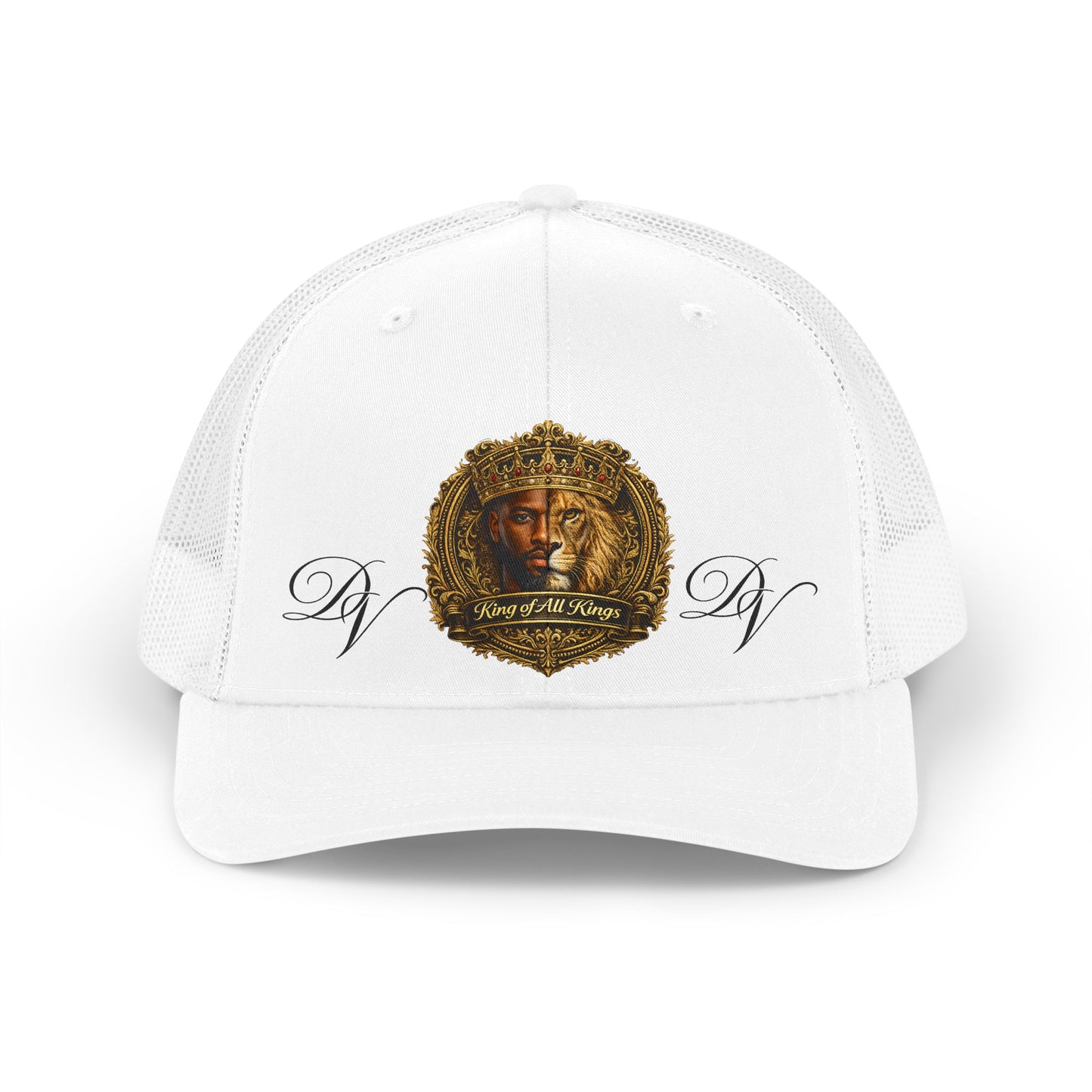 Retro Lion Emblem Trucker Hat — Vintage Golden Crest Mesh Cap