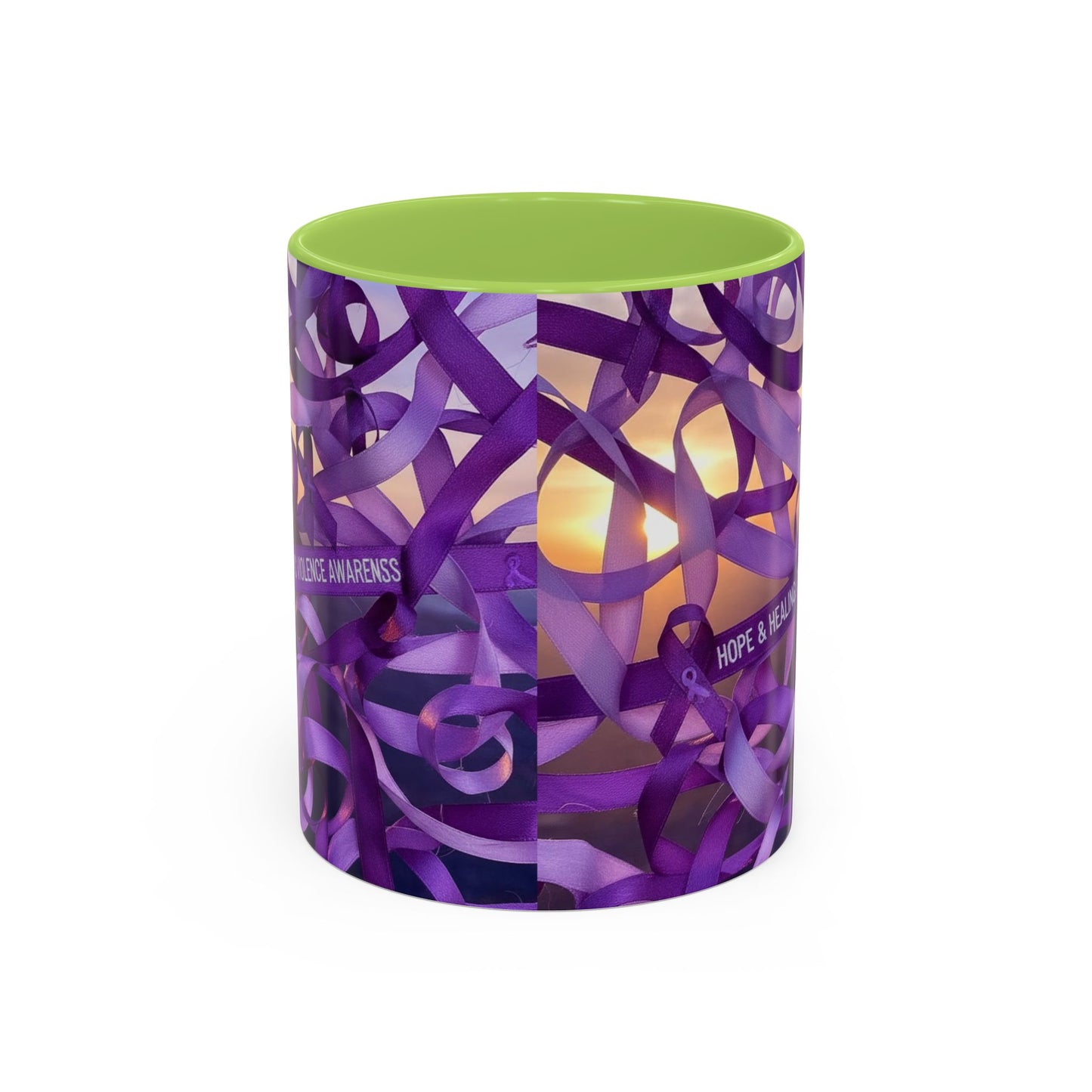 Domestic Violence Awareness Purple Ribbon Accent Coffee Mug — Hope & Healing (11/15oz)