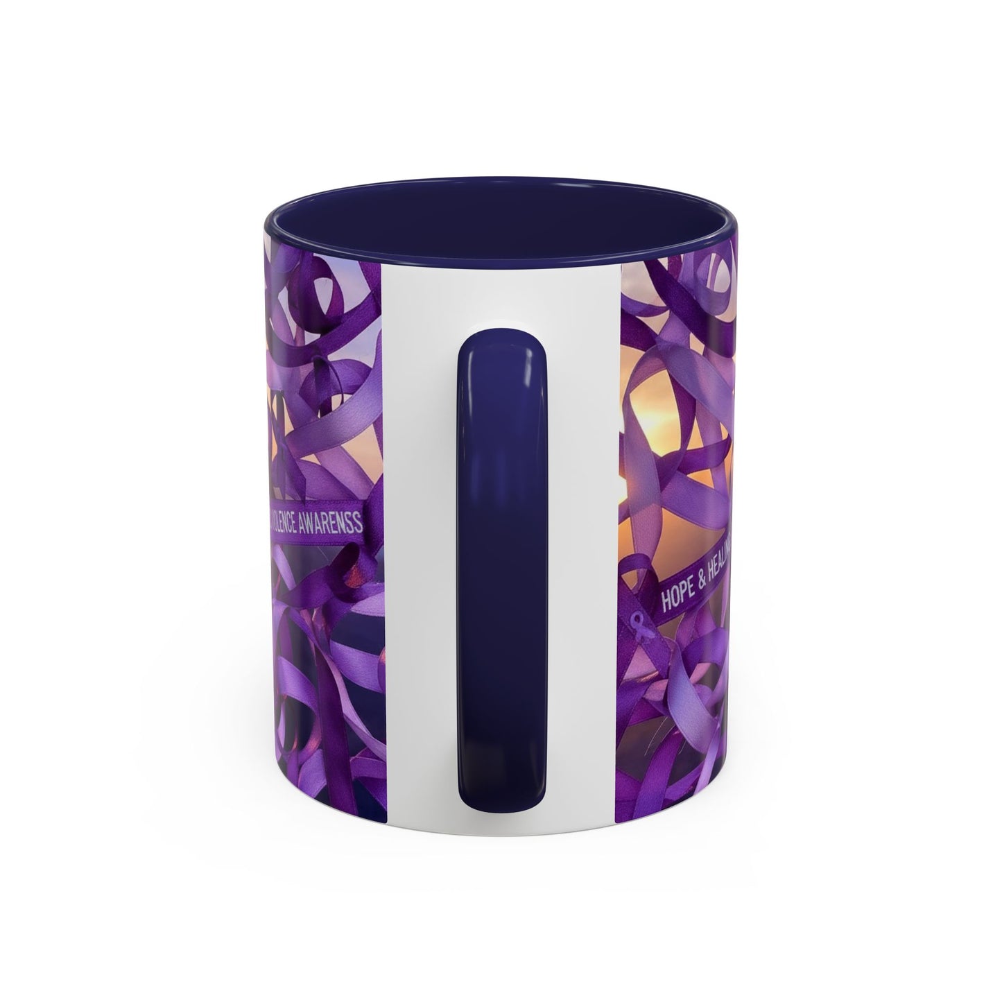 Domestic Violence Awareness Purple Ribbon Accent Coffee Mug — Hope & Healing (11/15oz)