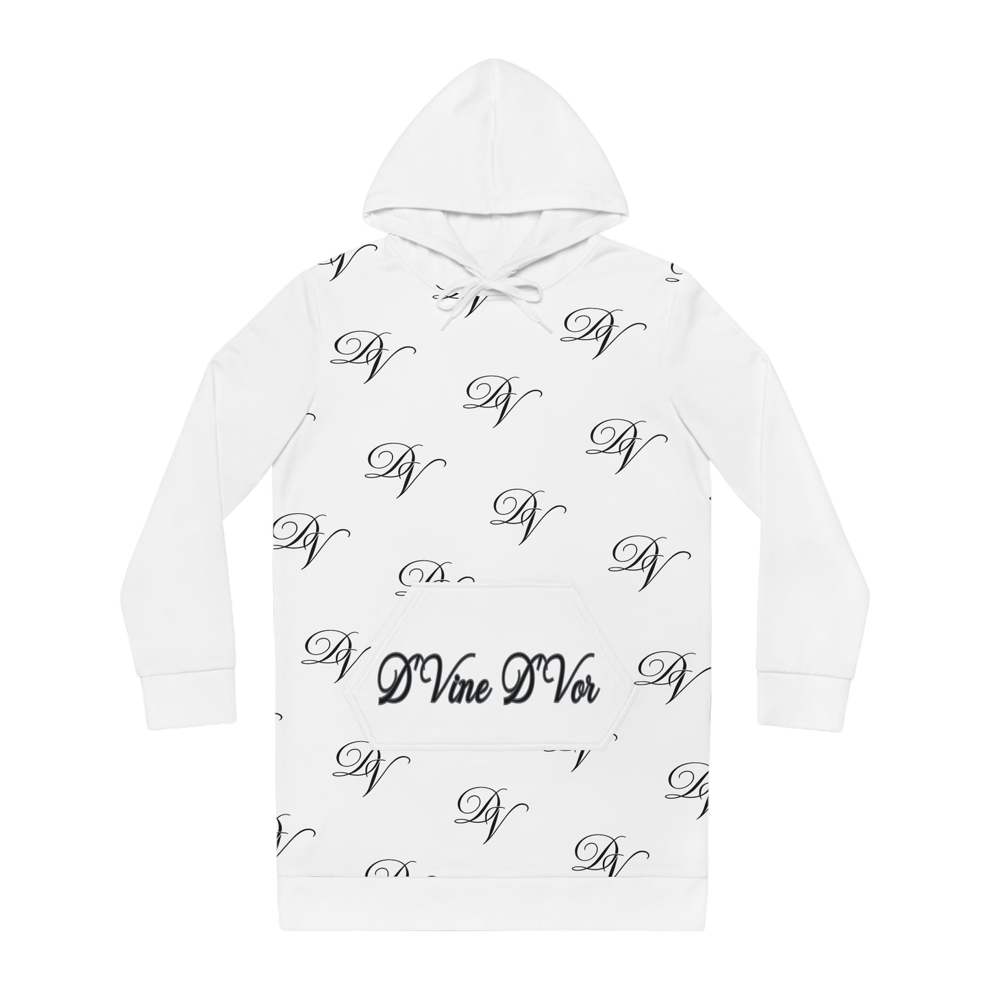 DVine DVor All Over Script Monogram DV Cozy Pullover Hoodie Dress