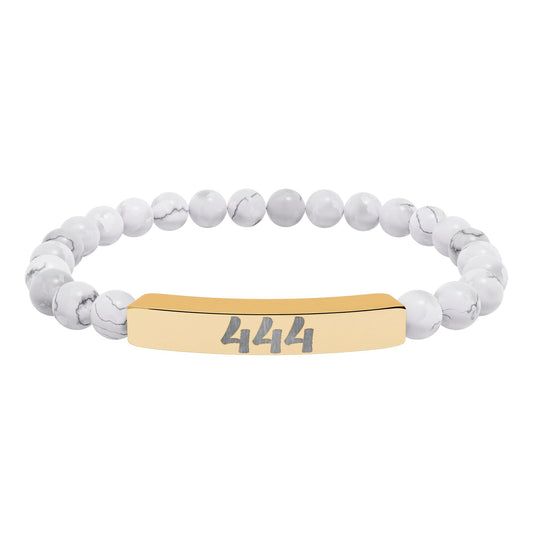 Angel Number 444 Protection Natural Stone Stretch Bar Bracelet