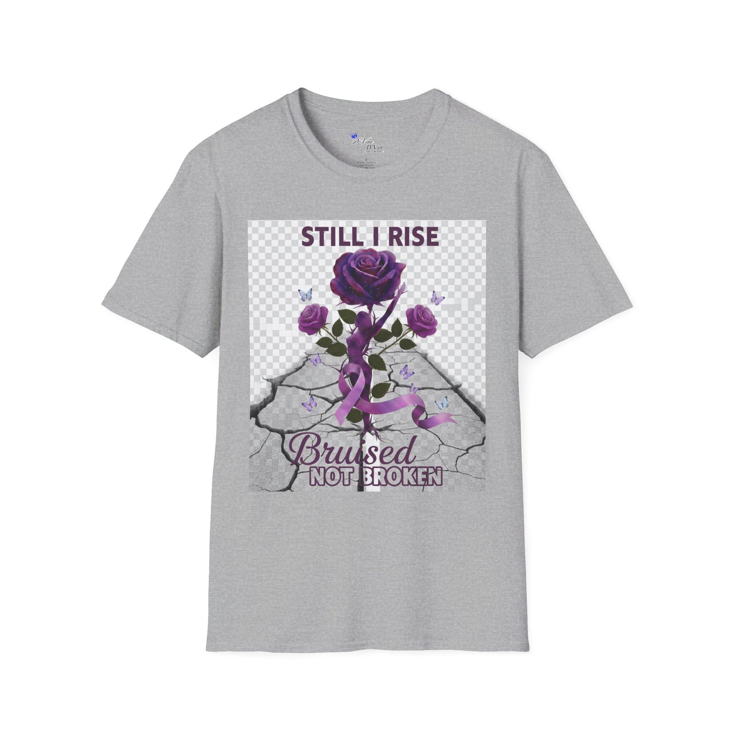 Still I Rise Purple Ribbon Bruised Not Broken Domestic Violence Awareness Tee