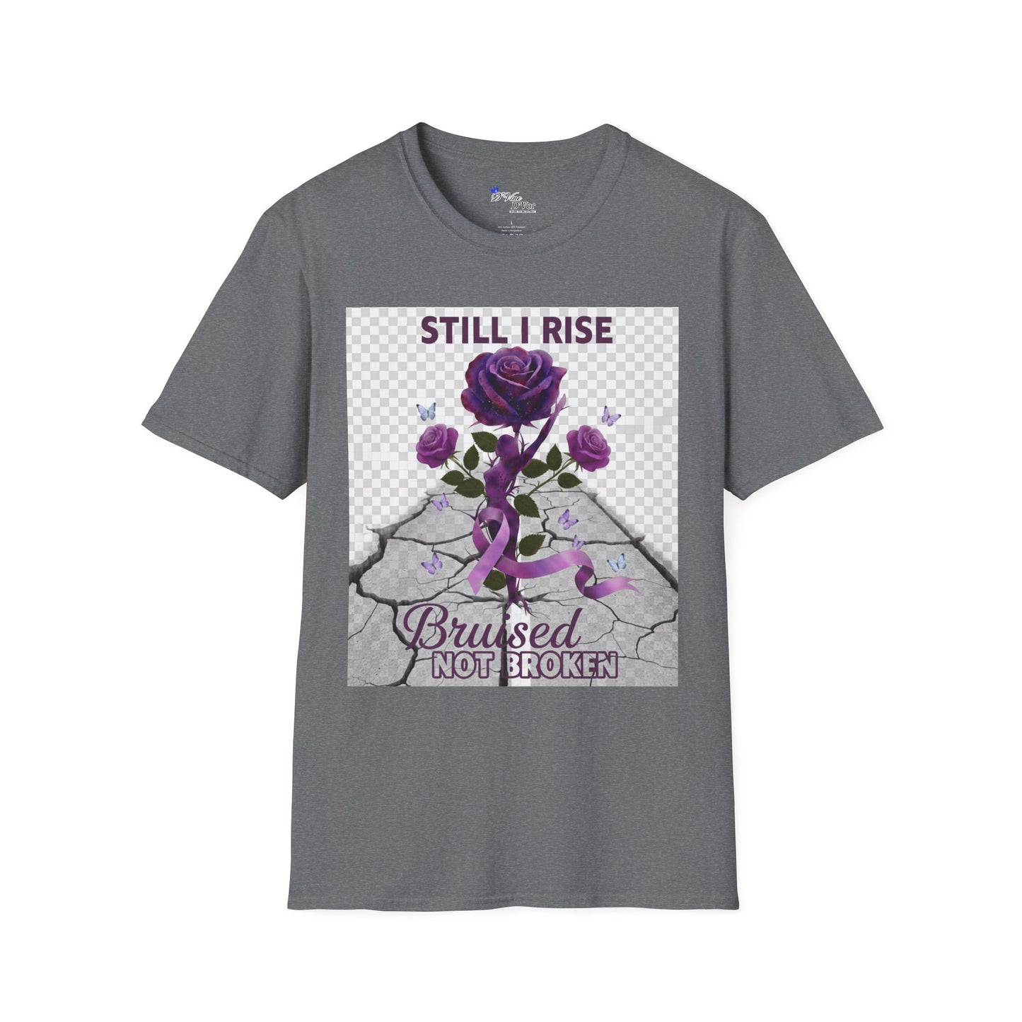 Still I Rise Purple Ribbon Bruised Not Broken Domestic Violence Awareness Tee