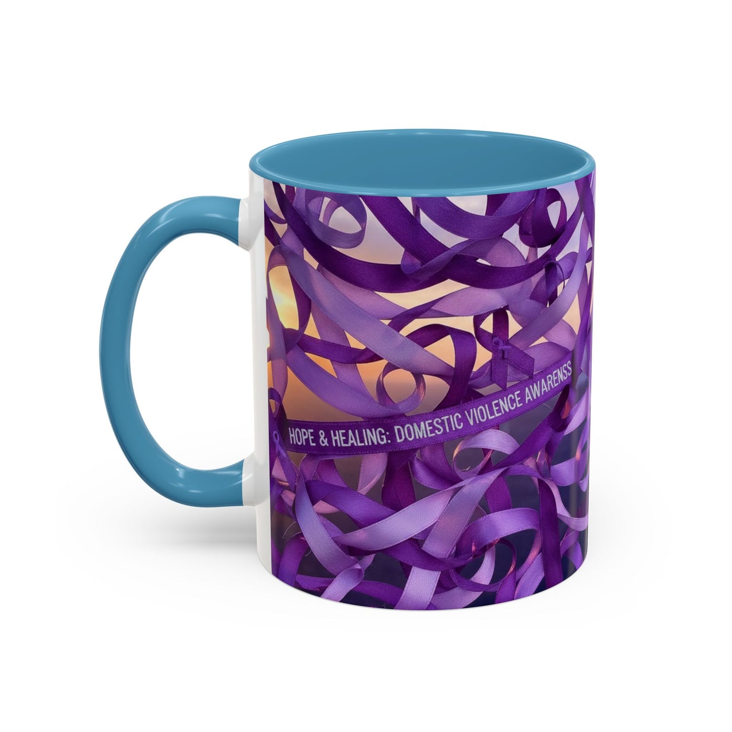 Domestic Violence Awareness Purple Ribbon Accent Coffee Mug — Hope & Healing (11/15oz)