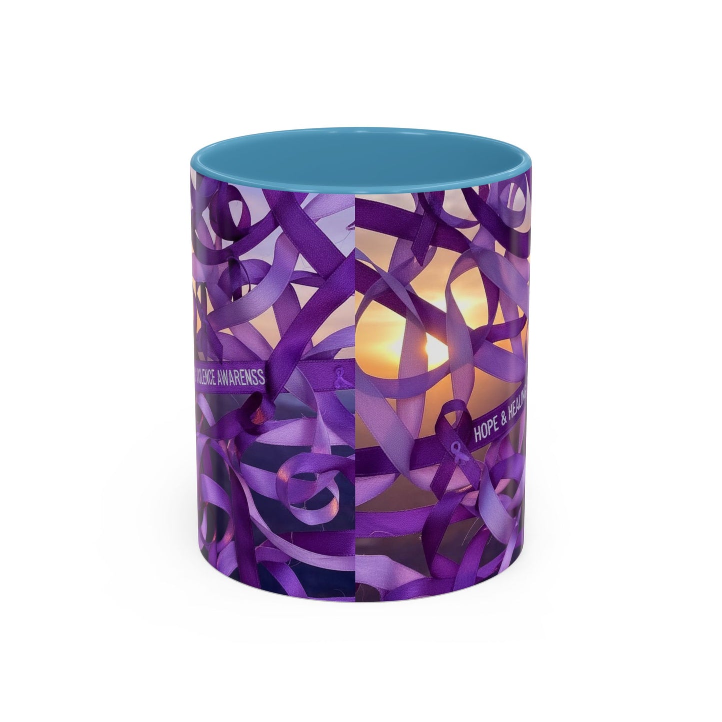Domestic Violence Awareness Purple Ribbon Accent Coffee Mug — Hope & Healing (11/15oz)