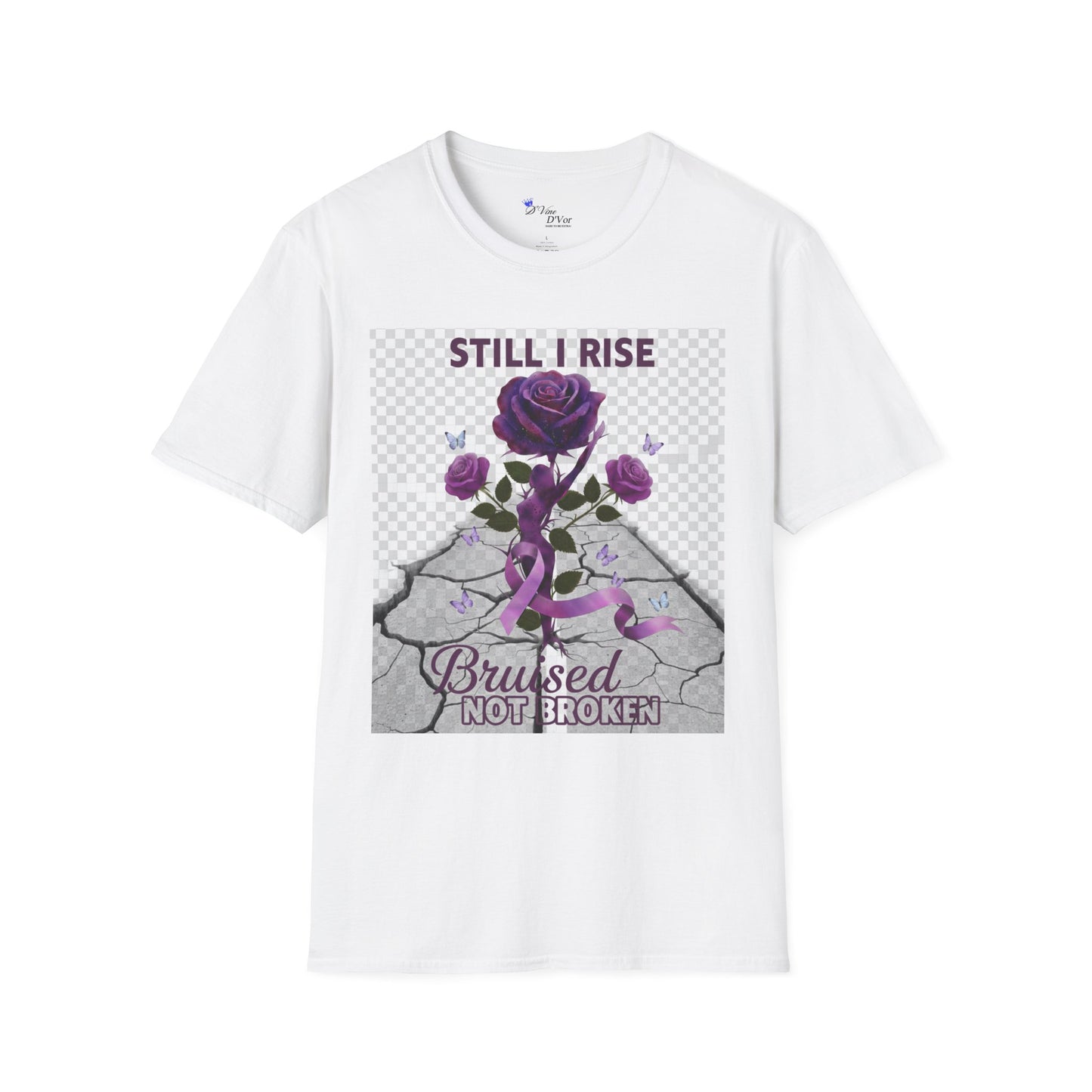 Still I Rise Purple Ribbon Bruised Not Broken Domestic Violence Awareness Tee