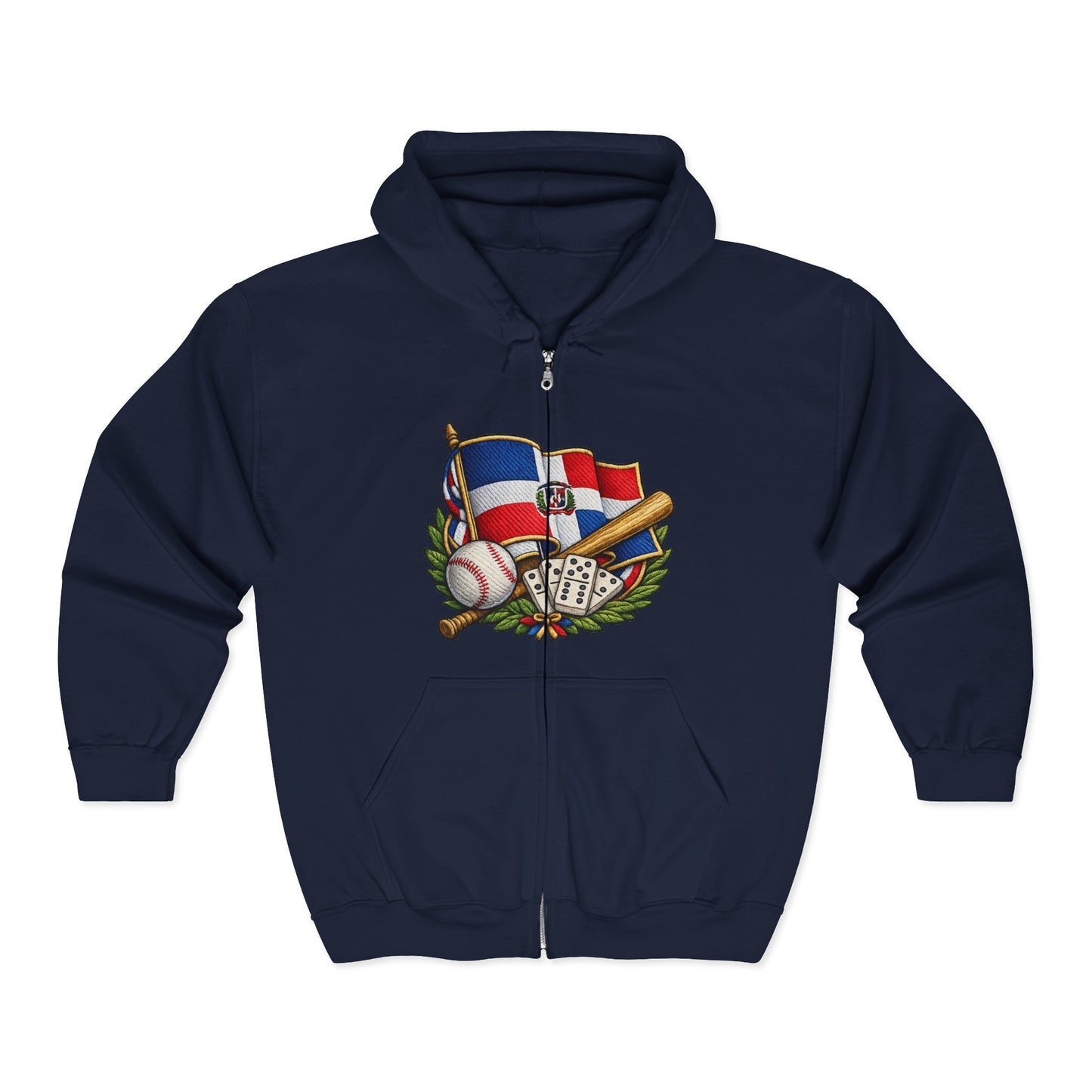 Full Zip Hoodie Dominican Pride Baseball Design