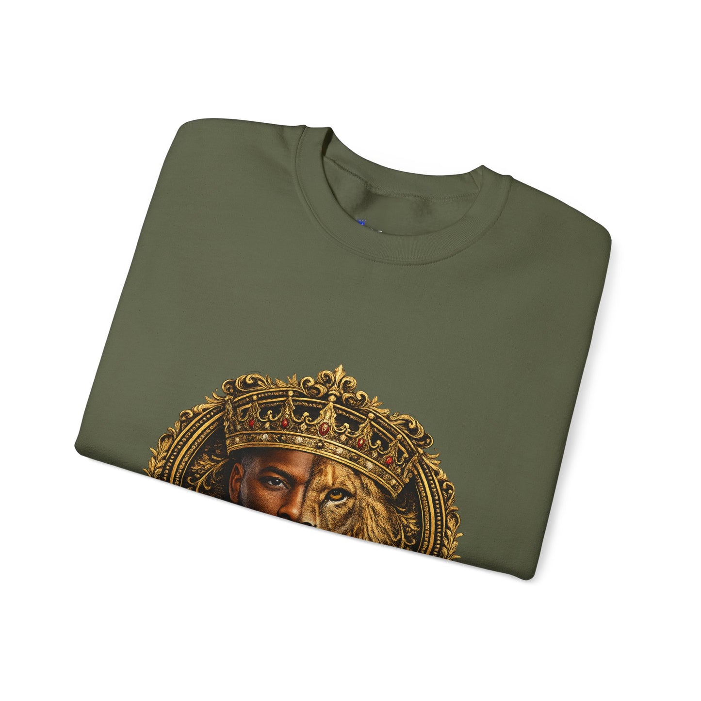 King of All Kings Crewneck Sweatshirt — Crowned Lion & Portrait Graphic