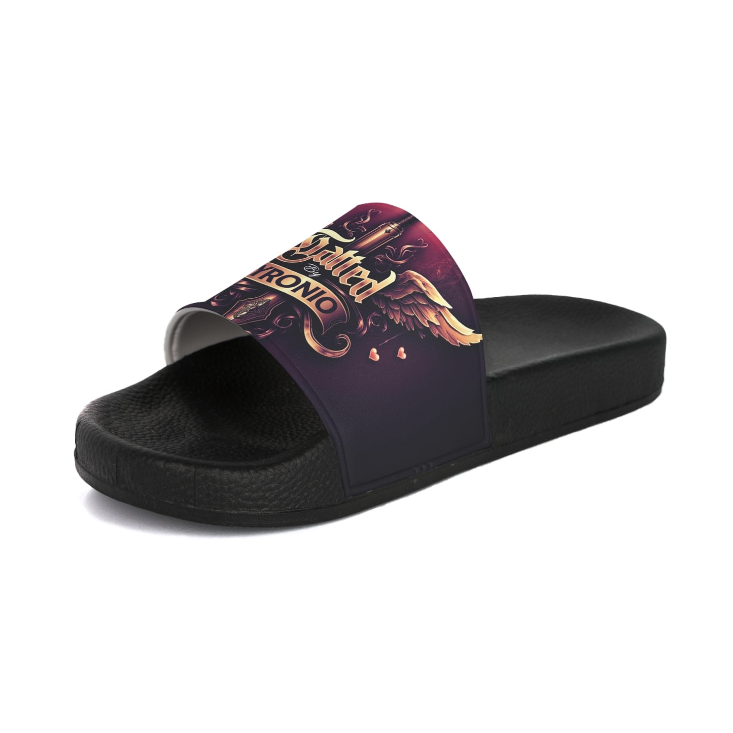 Tatted By Tyronio Womens Stay Strong Winged Heart Comfort Slides