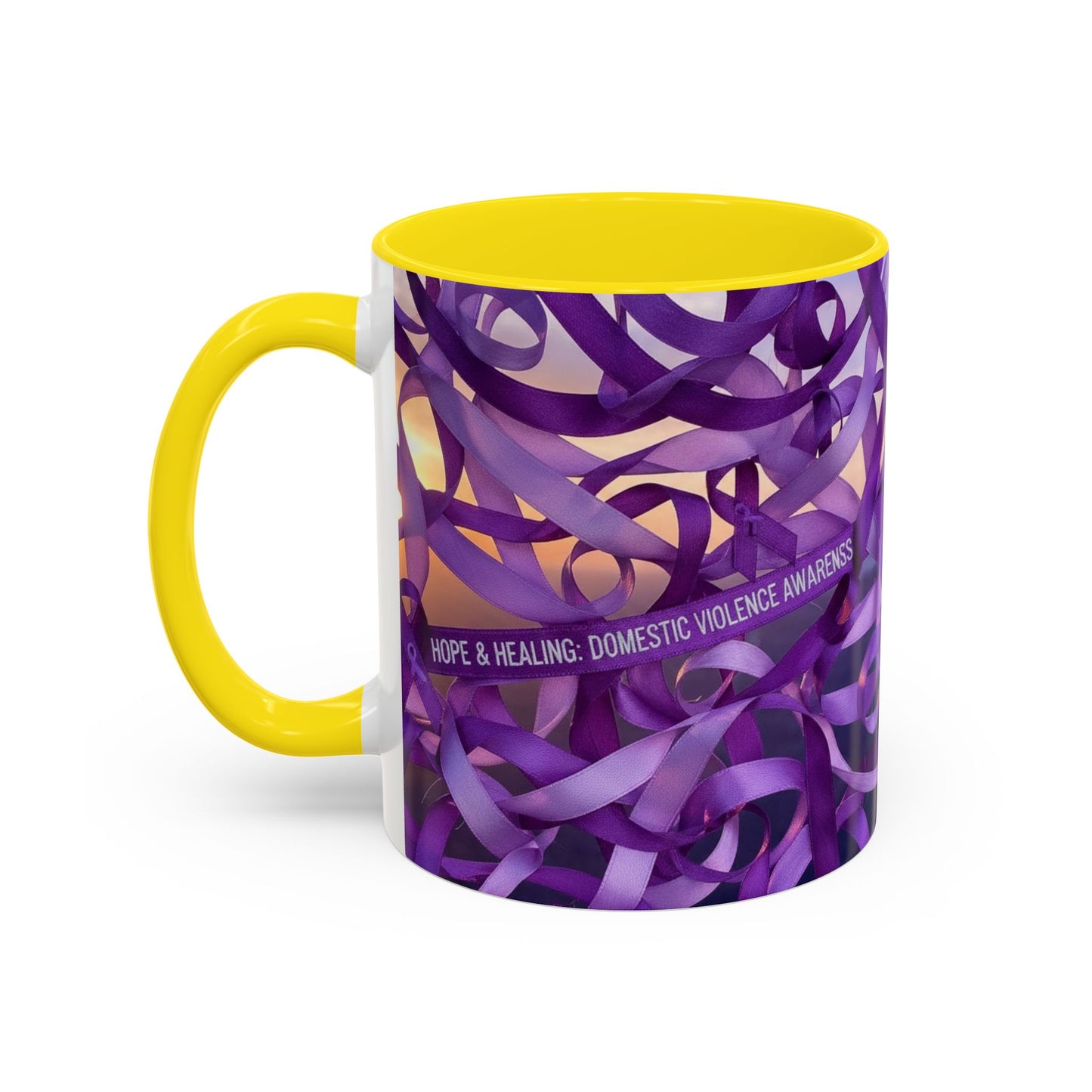 Domestic Violence Awareness Purple Ribbon Accent Coffee Mug — Hope & Healing (11/15oz)