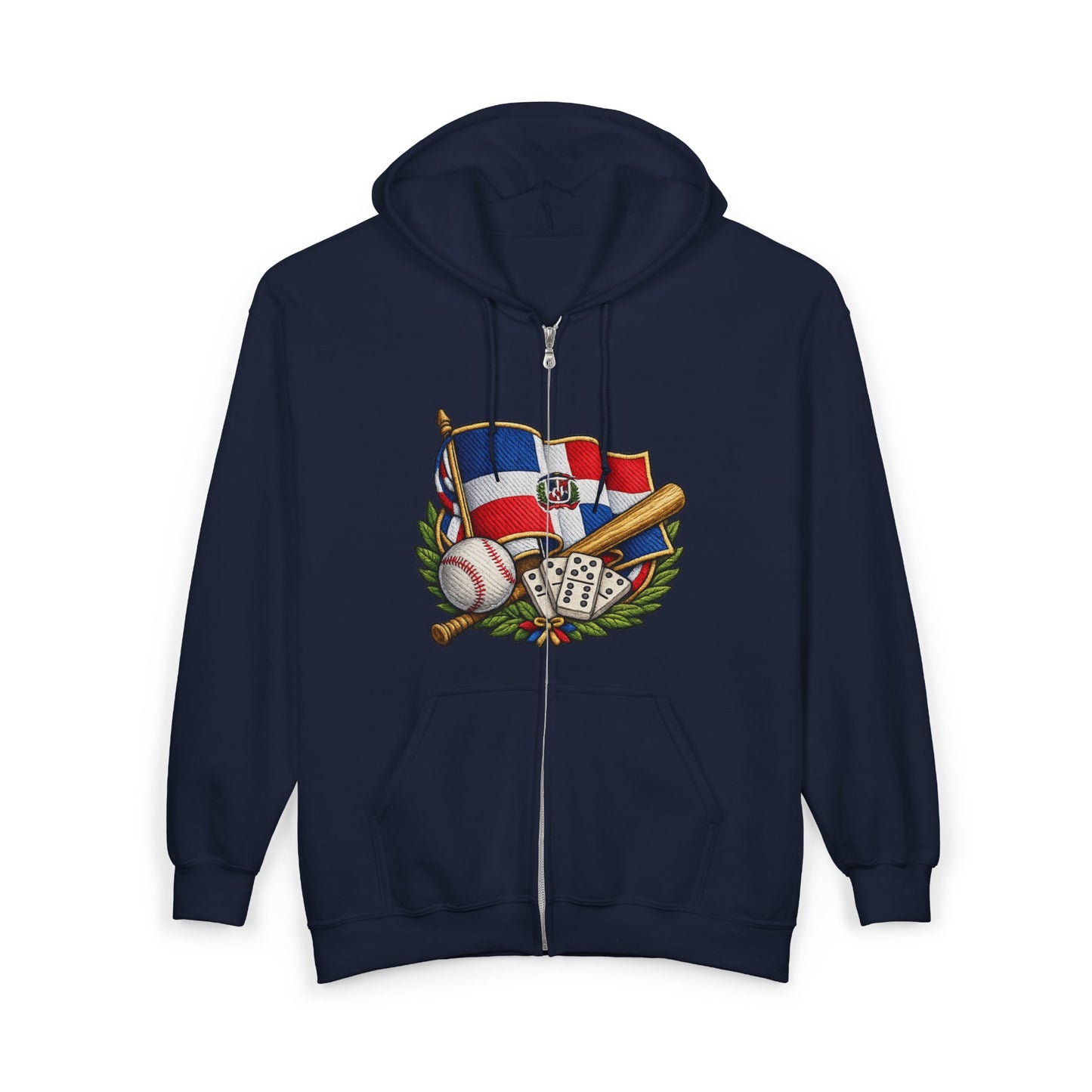 Full Zip Hoodie Dominican Pride Baseball Design