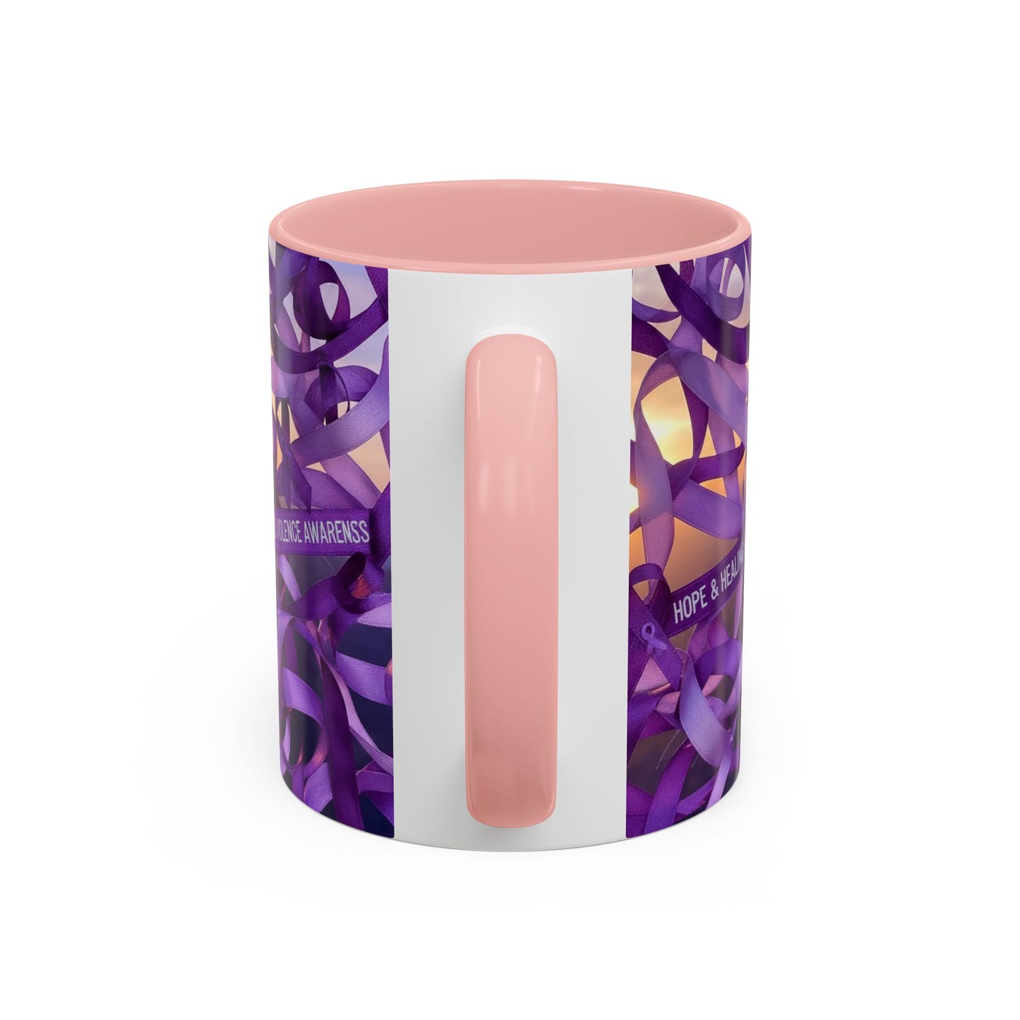 Domestic Violence Awareness Purple Ribbon Accent Coffee Mug — Hope & Healing (11/15oz)
