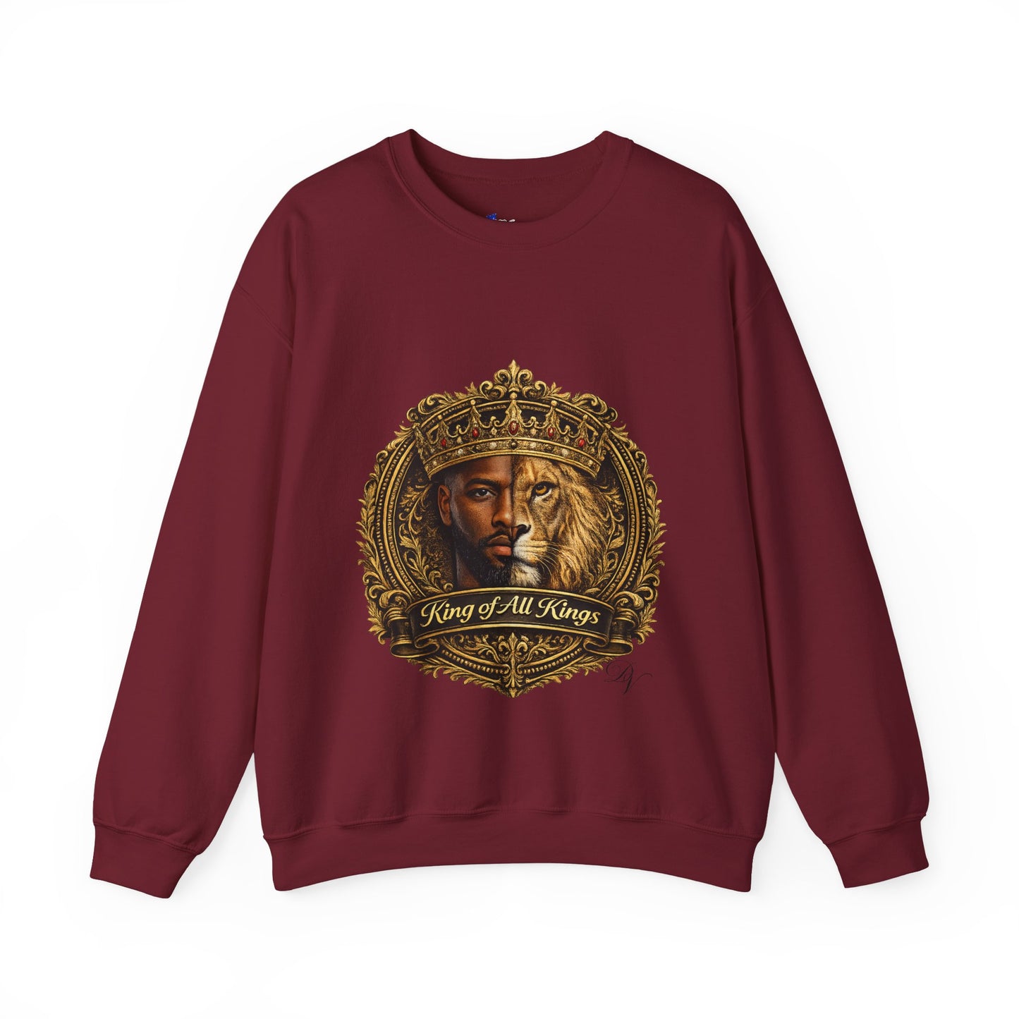 King of All Kings Crewneck Sweatshirt — Crowned Lion & Portrait Graphic