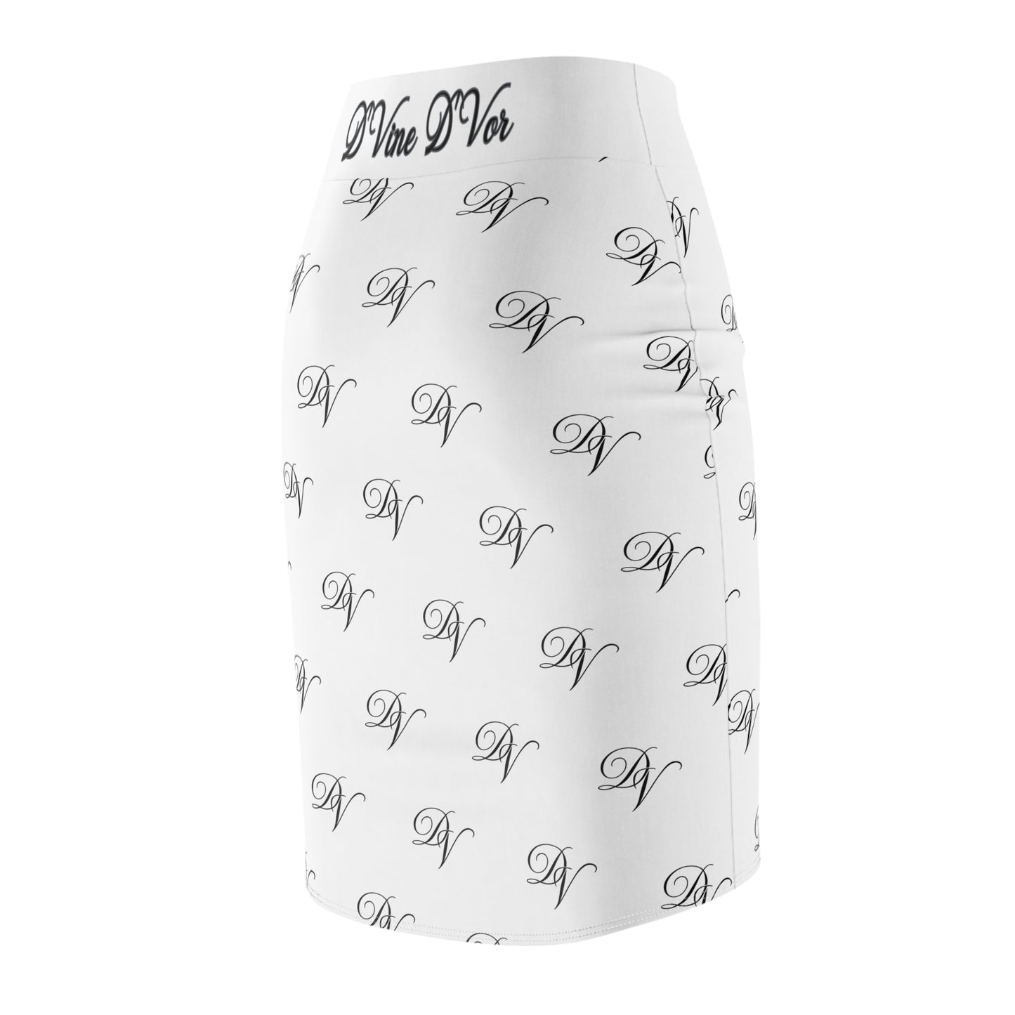 DVine DVor Monogram Pencil Skirt  Elegant DV All-Over Print