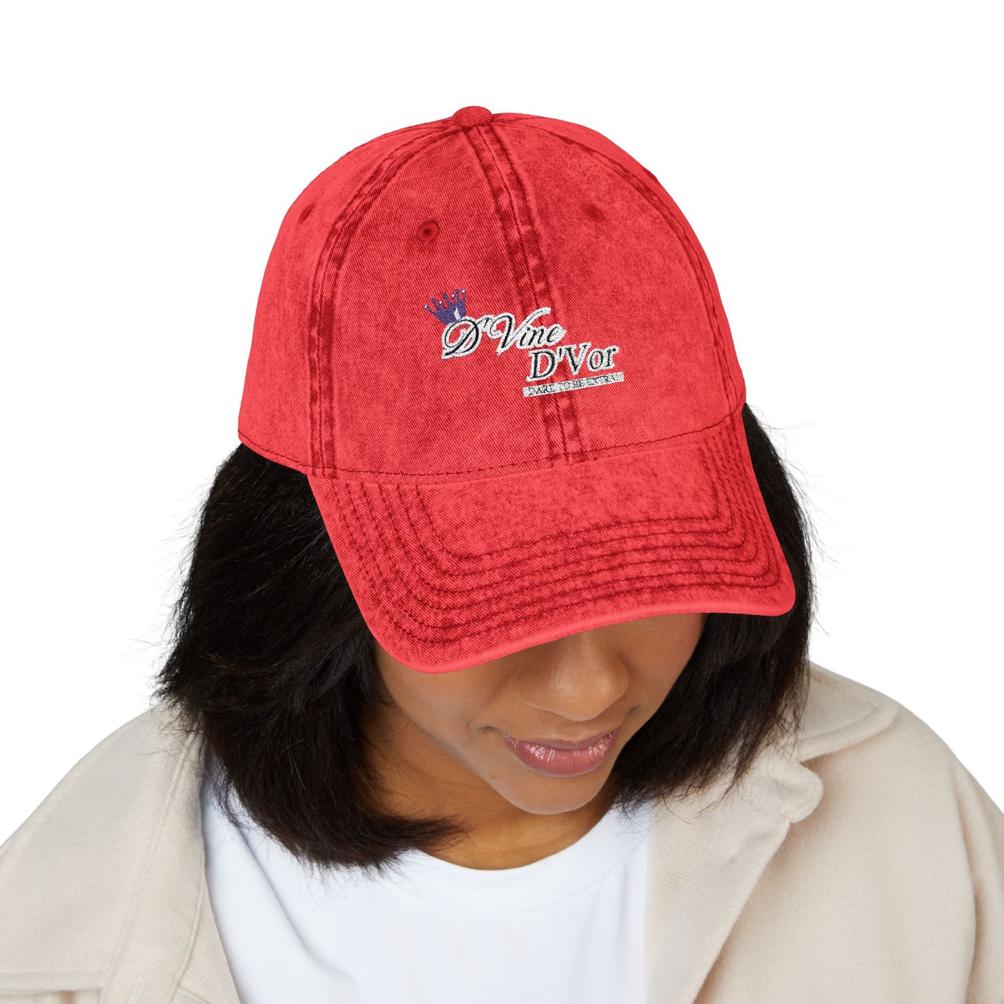DVine DVor Vintage Embroidered Cap Retro Distressed Dad Hat with Script Logo