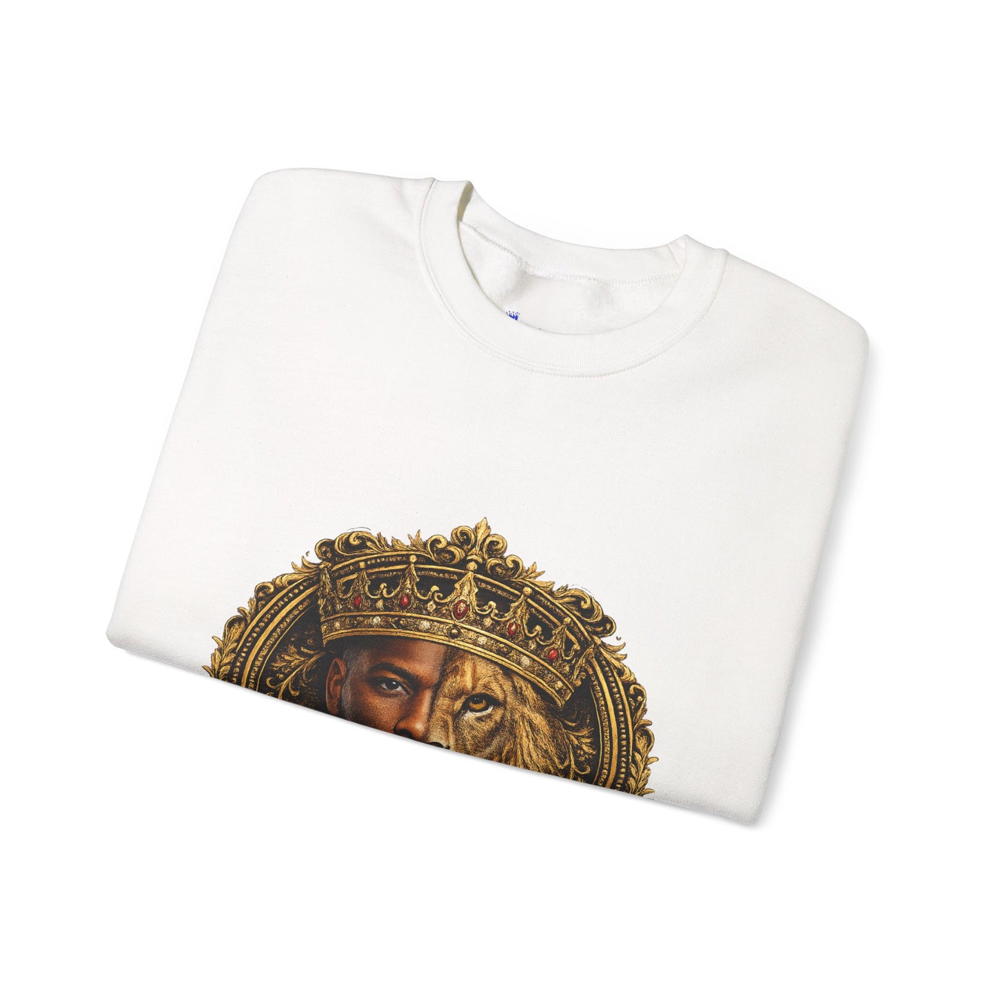 King of All Kings Crewneck Sweatshirt — Crowned Lion & Portrait Graphic